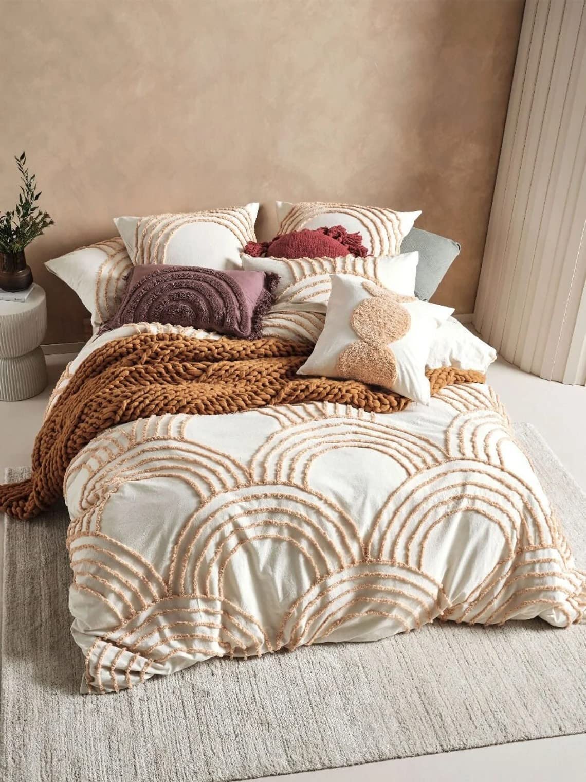 3 Piece Tufted Cotton Duvet Cover Set - Boho Style Bedding for Queen & King Size Beds with Matching Pillowcases by Craft Aura (Twin XL 59x102 Inches, Ivory) | Perfect for Bohemian Bedroom Decor & Guest Room Styling