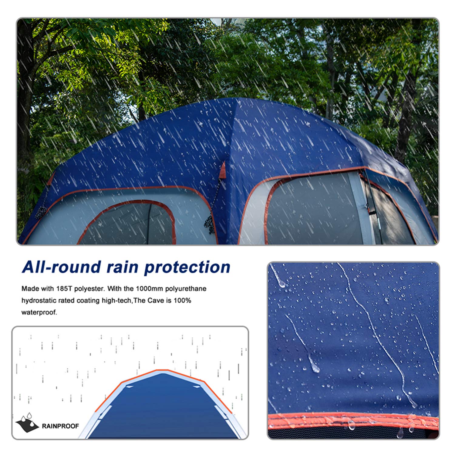 Campros 6/8 Person Waterproof Windproof Family Camping Tent with Top Rainfly - 4 Large Mesh Windows, Double Layer Design for All Seasons - Easy Setup & Portable with Carry Bag - Perfect for Family Camping Trips, Hiking Adventures & Outdoor Festivals