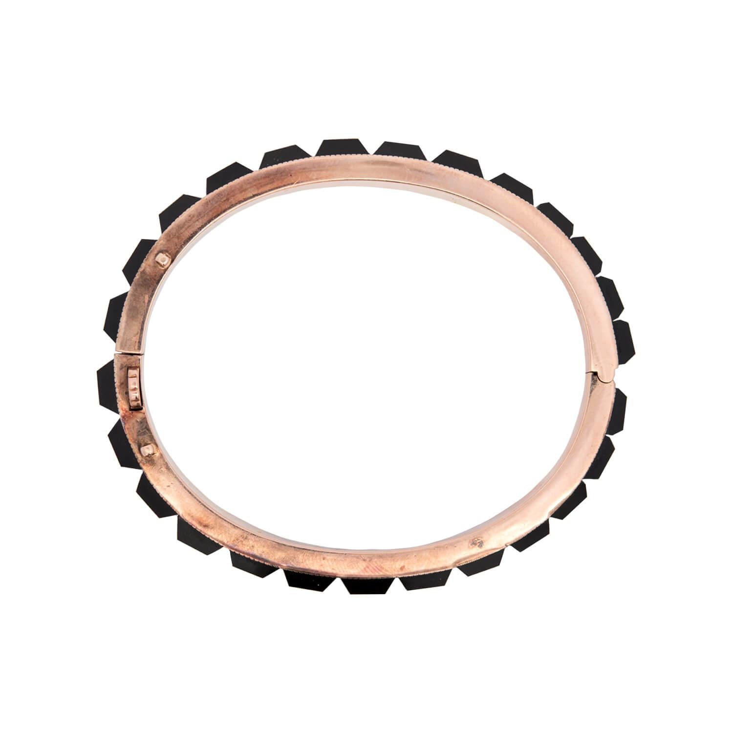 Victorian Style 14k Gold Onyx Hinged Bangle Bracelet - Elegant Antique Jewelry for Women, Perfect for Weddings, Parties & Special Occasions