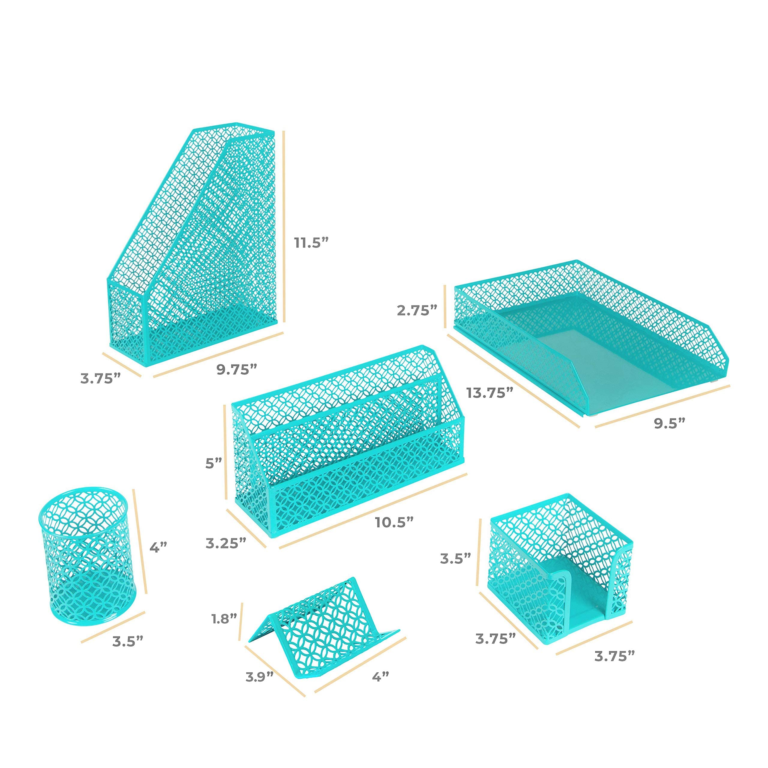 BLU MONACO Dark Teal 6-Piece Desk Organizer Set - Stylish Office Accessories for Mail, Sticky Notes, Pens, Magazines & Documents | Perfect for Home Office, Study Desk & Workspace Organization