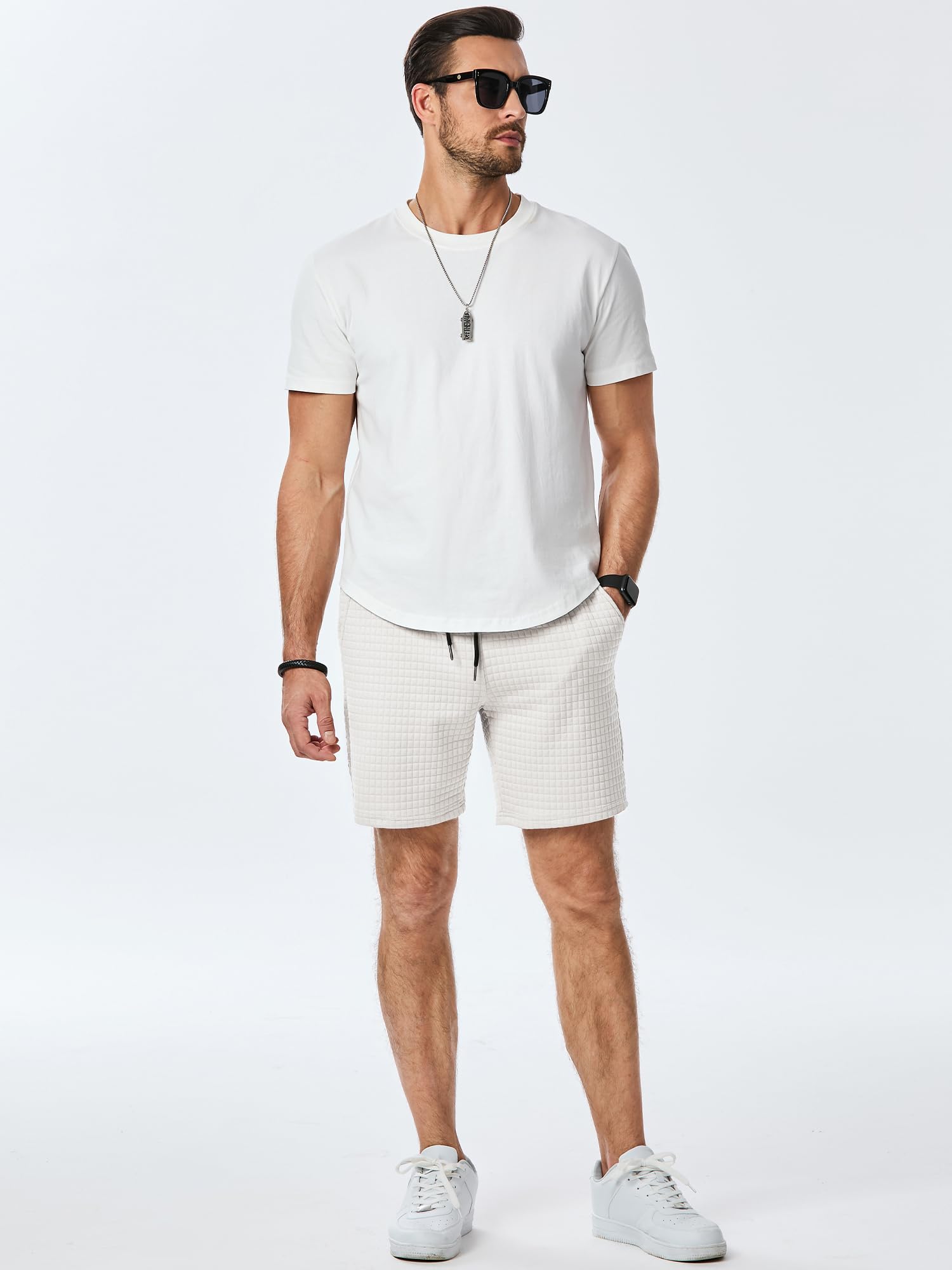 JMIERR Men's Workout Shorts - 7 Inch Inseam Stretch Gym Running Shorts with Elastic Waist & Pockets - Breathable Waffle Fabric for Casual Wear, Training & Outdoor Activities