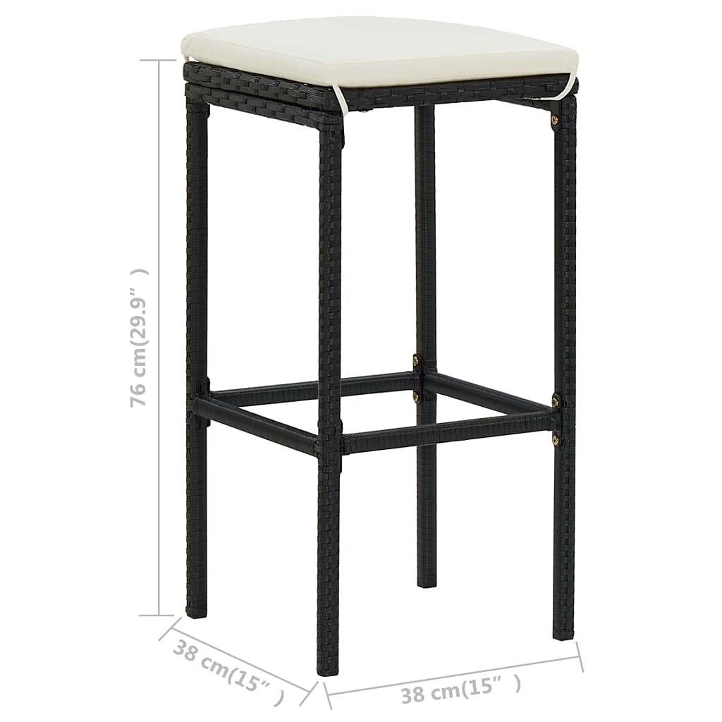 **vidaXL 4-Piece Bar Stools Set with Cushions - Modern Black Poly Rattan & Steel Frame, Weather-Resistant, Comfortable Seat with Footrest - Perfect for Indoor & Outdoor Dining, Kitchen Island, Patio, or Bar Use**