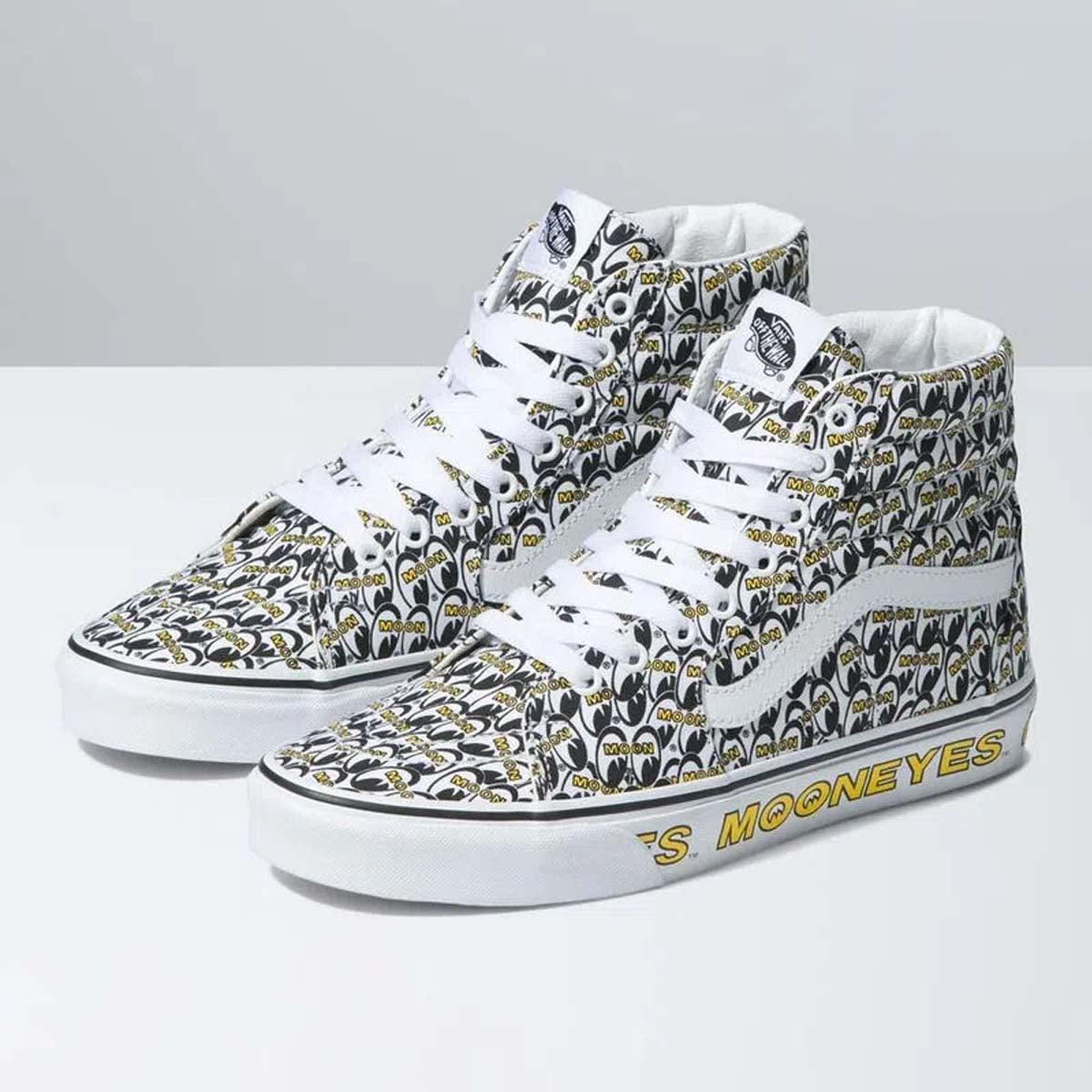 Mooneyes SK8 Hi Sneakers - White & Yellow High-Top Skate Shoes for Men & Women | Perfect for Skateboarding, Streetwear & Casual Fashion