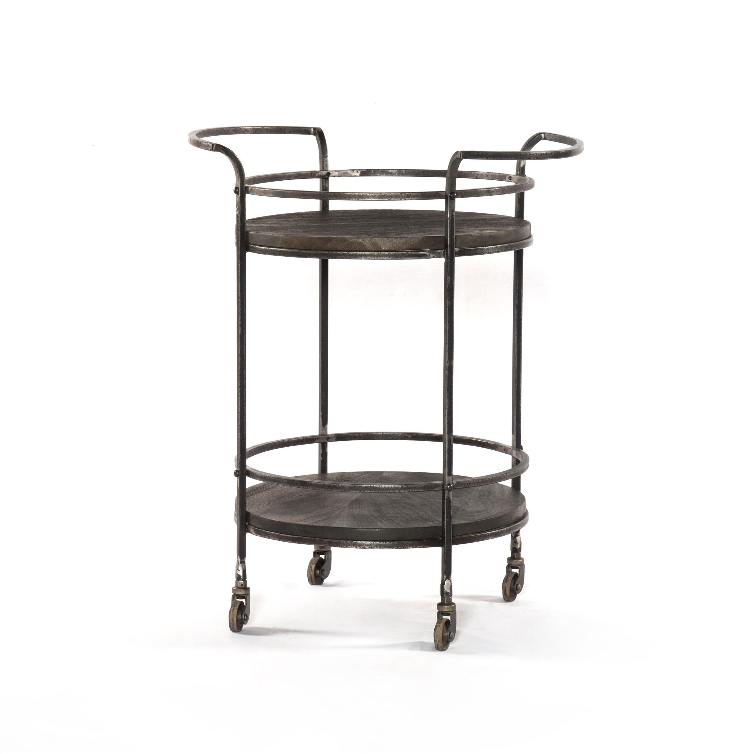 Onyx Glen Solid Wood Bar Cart with Iron Frame - Gray Mobile Serving Cart for Home, Office, or Outdoor Entertaining