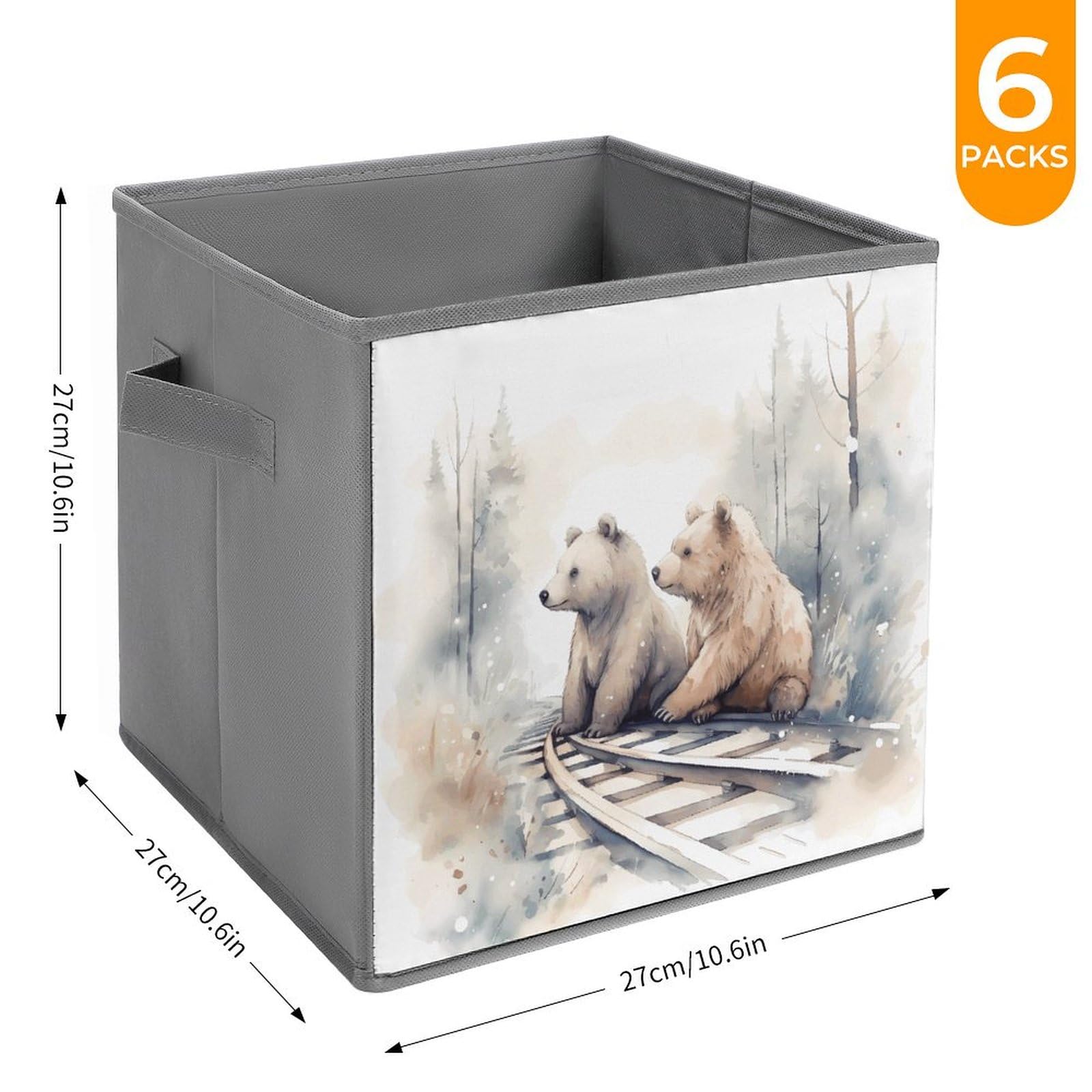 6-Piece Foldable Storage Bins with Bear Train Print - Large Capacity Storage Boxes with Handles for Playroom, Office & Home Organization | Perfect for Kids' Toys, Books & Clutter Control