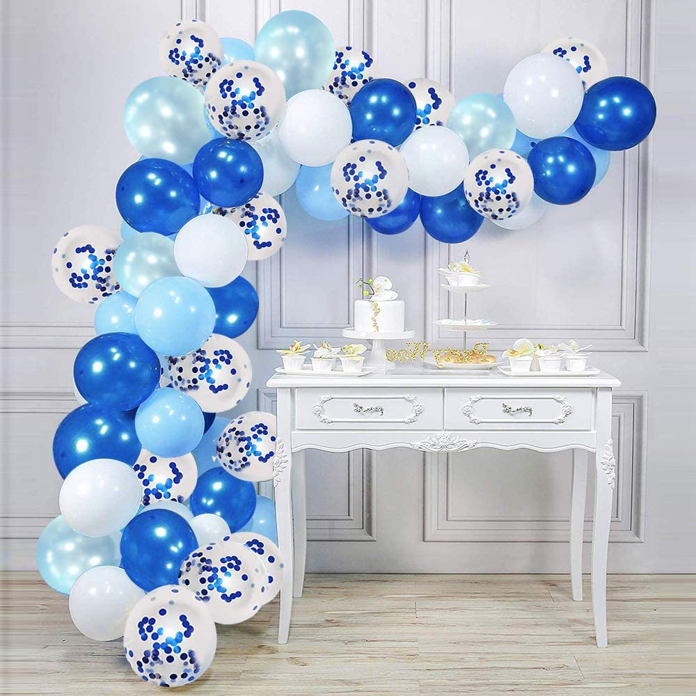 OTMVicor 20-Pack Light Blue & White 12-Inch Confetti Balloons - Perfect for Birthday Parties, Baby Showers & Wedding Decorations