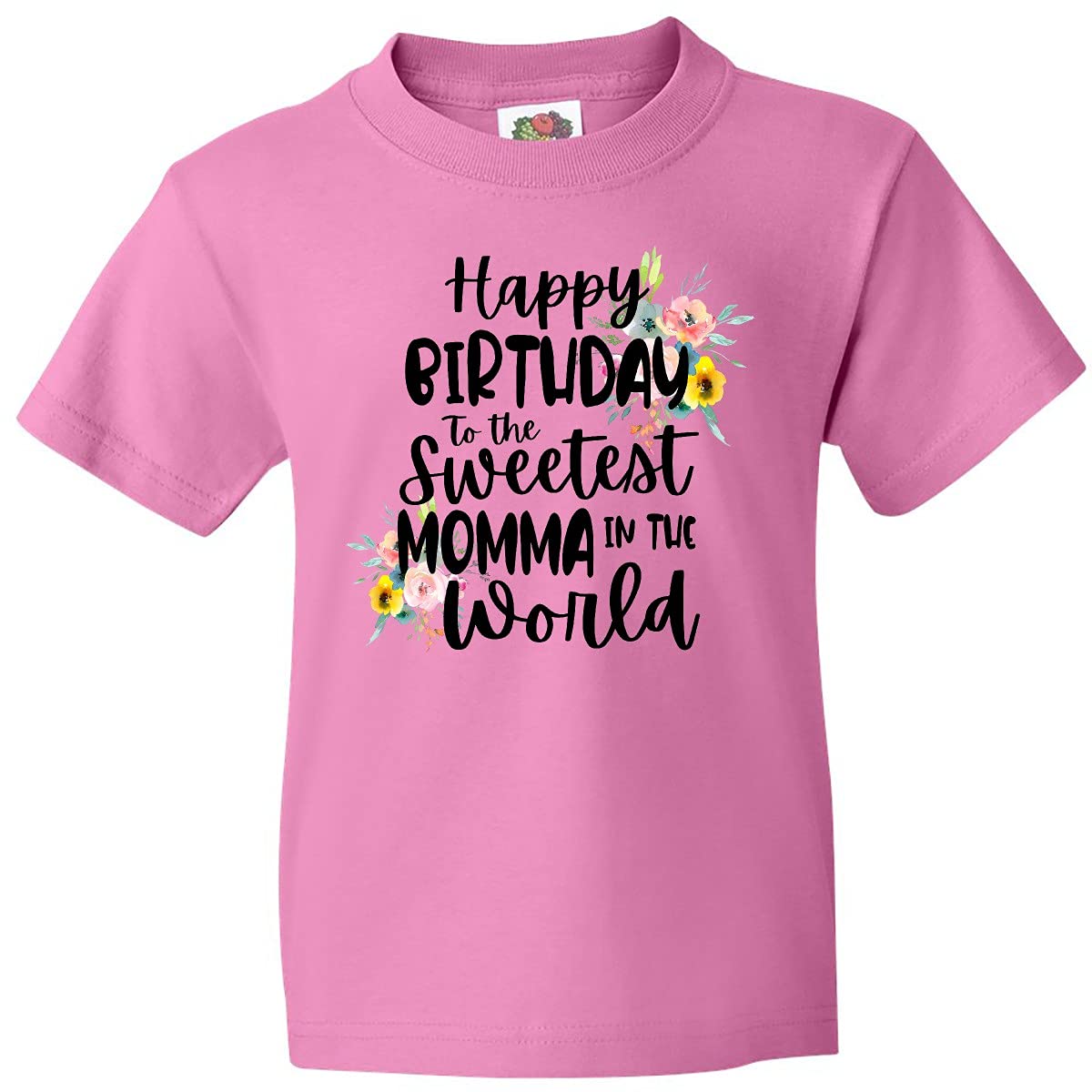 Inktastic 'Happy Birthday to The Sweetest Momma in The World' Youth T-Shirt - Cute Birthday Gift for Kids, Girls & Boys - Perfect for Parties, Family Photos & Special Occasions