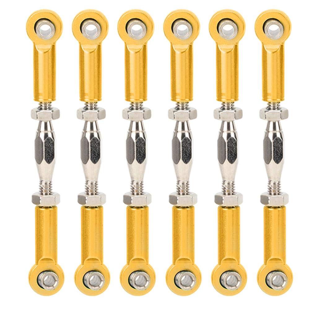 Dilwe 6Pcs Aluminum Alloy Adjustable RC Car Push Rods for 1/10 Scale Truggy & Buggy (Gold) - Perfect for RC Car Upgrades and Off-Road Racing