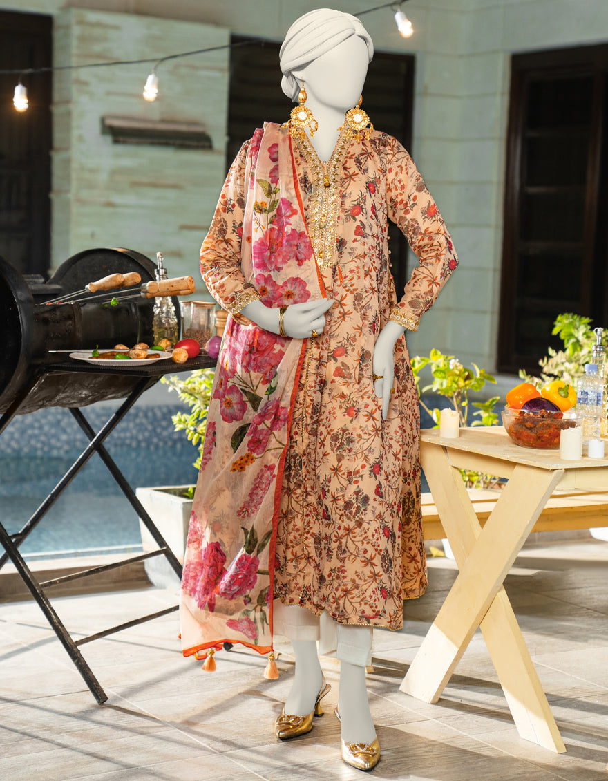 Elegant Beige Chiffon Stitched Suit by J. Junaid Jamshed - Perfect for Weddings, Parties & Formal Events