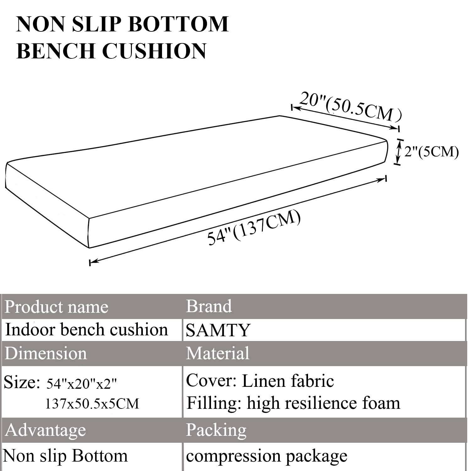 Premium Non-Slip Piano Bench Cushion - 54x20 Inch Red Rectangular Seat Pad for Piano, Window Seat, Kitchen Settee & Indoor Furniture - Comfortable Home & Office Use