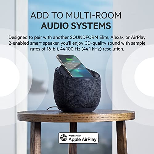 Belkin SoundForm Elite Hi-Fi Smart Speaker with Wireless Charger - Alexa Voice-Controlled Bluetooth Speaker Powered by Devialet Sound Technology - Fast Wireless Charging for iPhone, Samsung Galaxy & More (Black) - Perfect for Home, Office & Outdoor Use