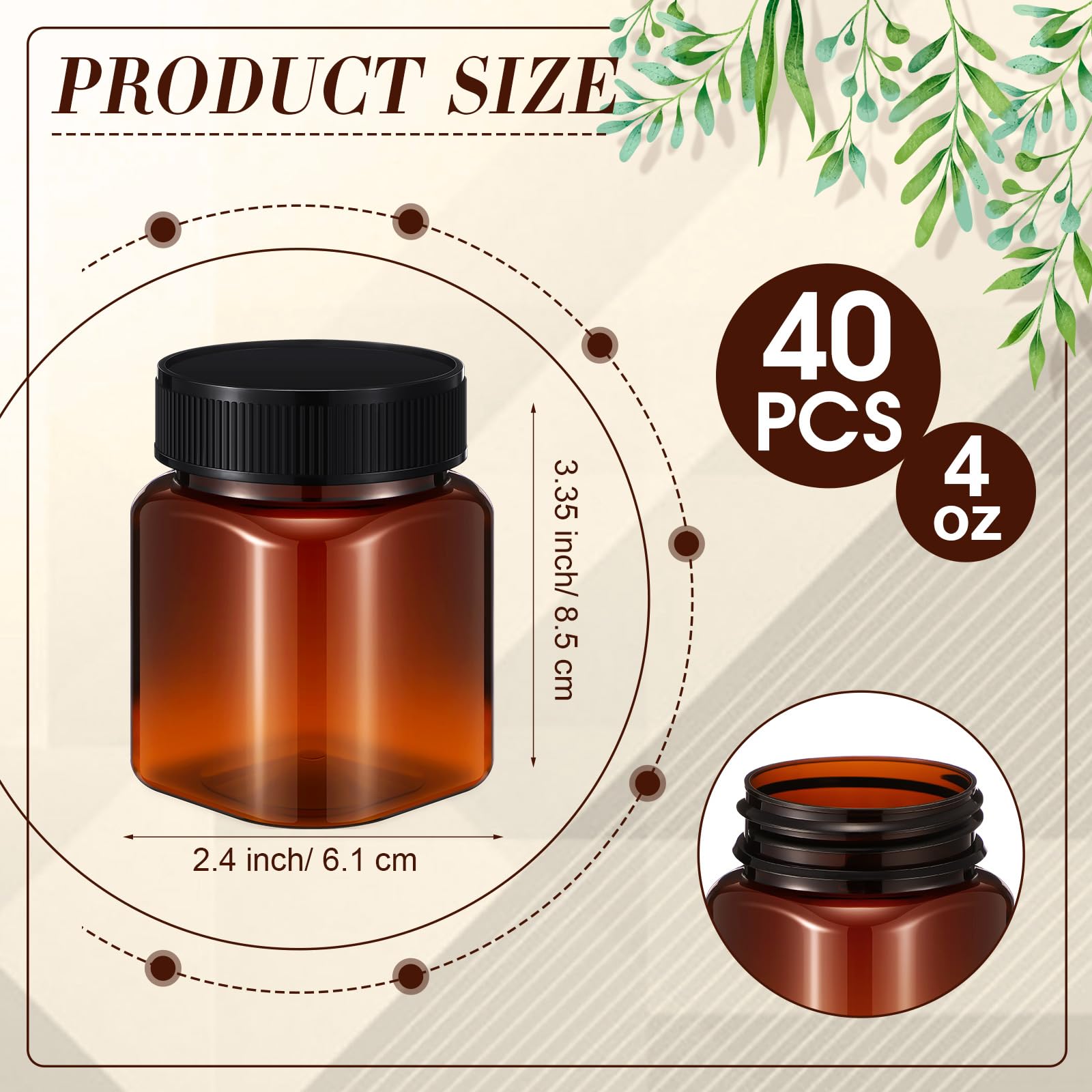 Tanlade 40-Piece Amber Plastic Jars with Airtight Lids - 4oz Round Refillable Cosmetic Containers for Powder, Liquid, Food Storage, Lotion, Ointment, Cream & Essential Oil - Perfect for DIY Beauty, Spice Organization & Kitchen Storage