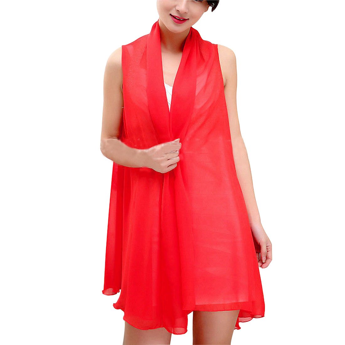 LerBen Women's Red Chiffon Beach Scarf Shawl - Sarong Dress Swimwear Cover Up Wrap for Summer Vacation, Pool Party & Beach Outing