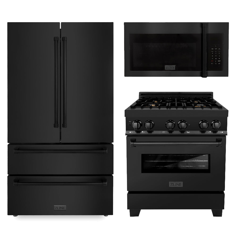 ZLINE 30-inch Black Stainless Steel Kitchen Package - Dual Fuel Range & Over-the-Range Microwave (3KPR RABOTRH30) | Premium Appliance Bundle for Modern Kitchens | Perfect for Home Renovations & Chef-Inspired Cooking Spaces