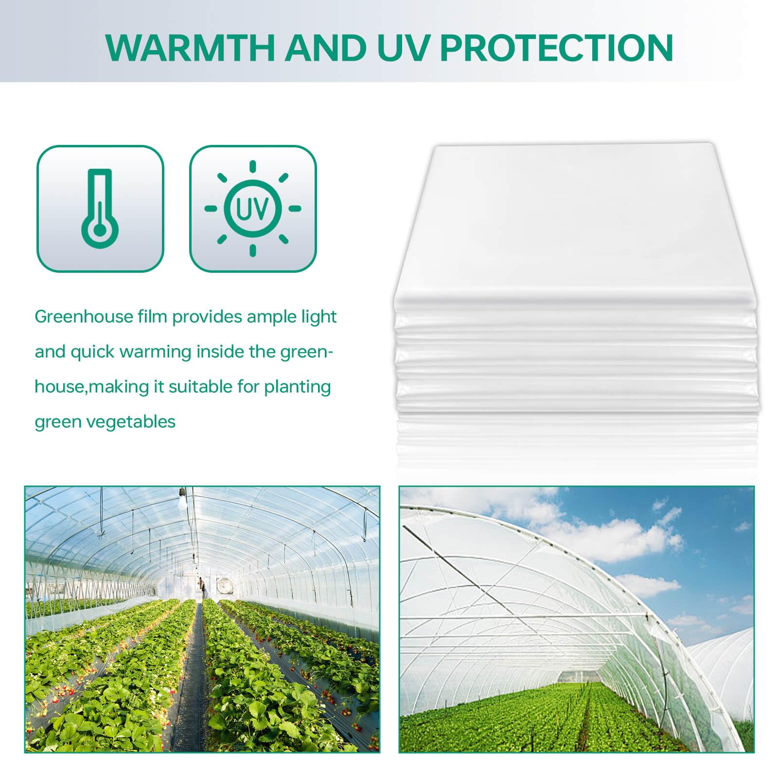 6.5X6.5FT Clear Greenhouse Plastic Sheeting - 6 Mil Thick Anti-Drip Greenhouse Film Cover for Gardening, Farming & Plant Protection - Durable UV-Resistant Polyethylene Plastic for Greenhouses, Agriculture & Hydroponics (Perfect for Seed Starting, Plant Growth & Season Extension)
