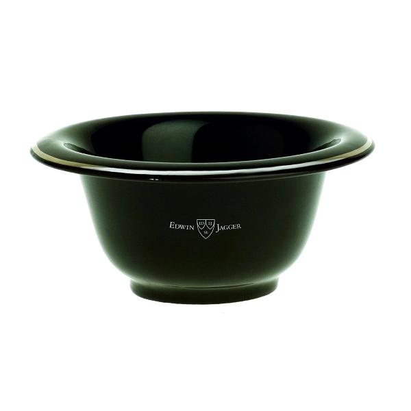 Edwin Jagger Black Porcelain Shaving Bowl with Chrome Rim - Premium Men's Wet Shaving Accessory for Classic Shaving Routine & Luxury Grooming Experience