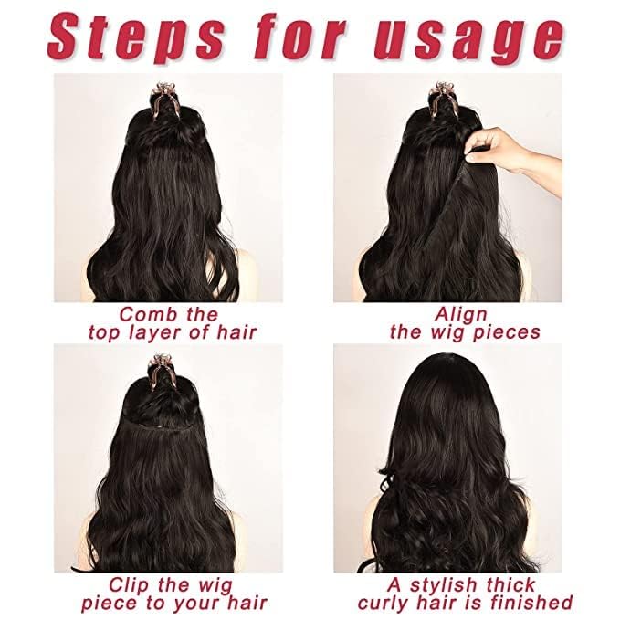 El Cabell Synthetic Hair Extensions - Long Wavy Natural Brown Clip-In Curly Hairpieces for Women (5 Clips) | Perfect for Parties, Weddings & Everyday Styling