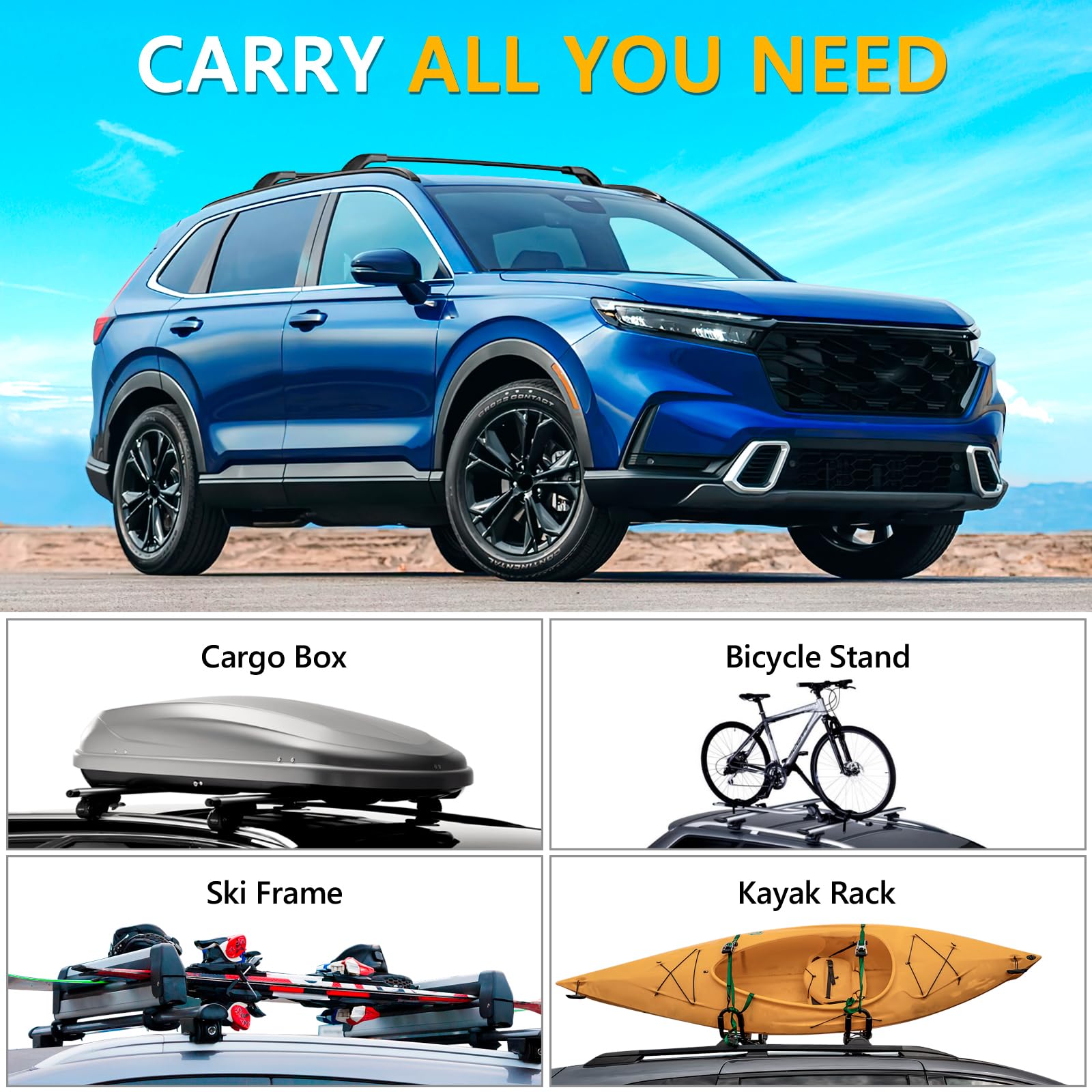 Heavy Duty 220lbs Aluminum Roof Rack Cross Bars for Honda CR-V 2023 2024 2025 | Universal Metal Roof Rail System for Snowboards, Skis, Canoes, Kayaks, Bikes & Cargo | Perfect for Road Trips, Camping & Outdoor Adventures