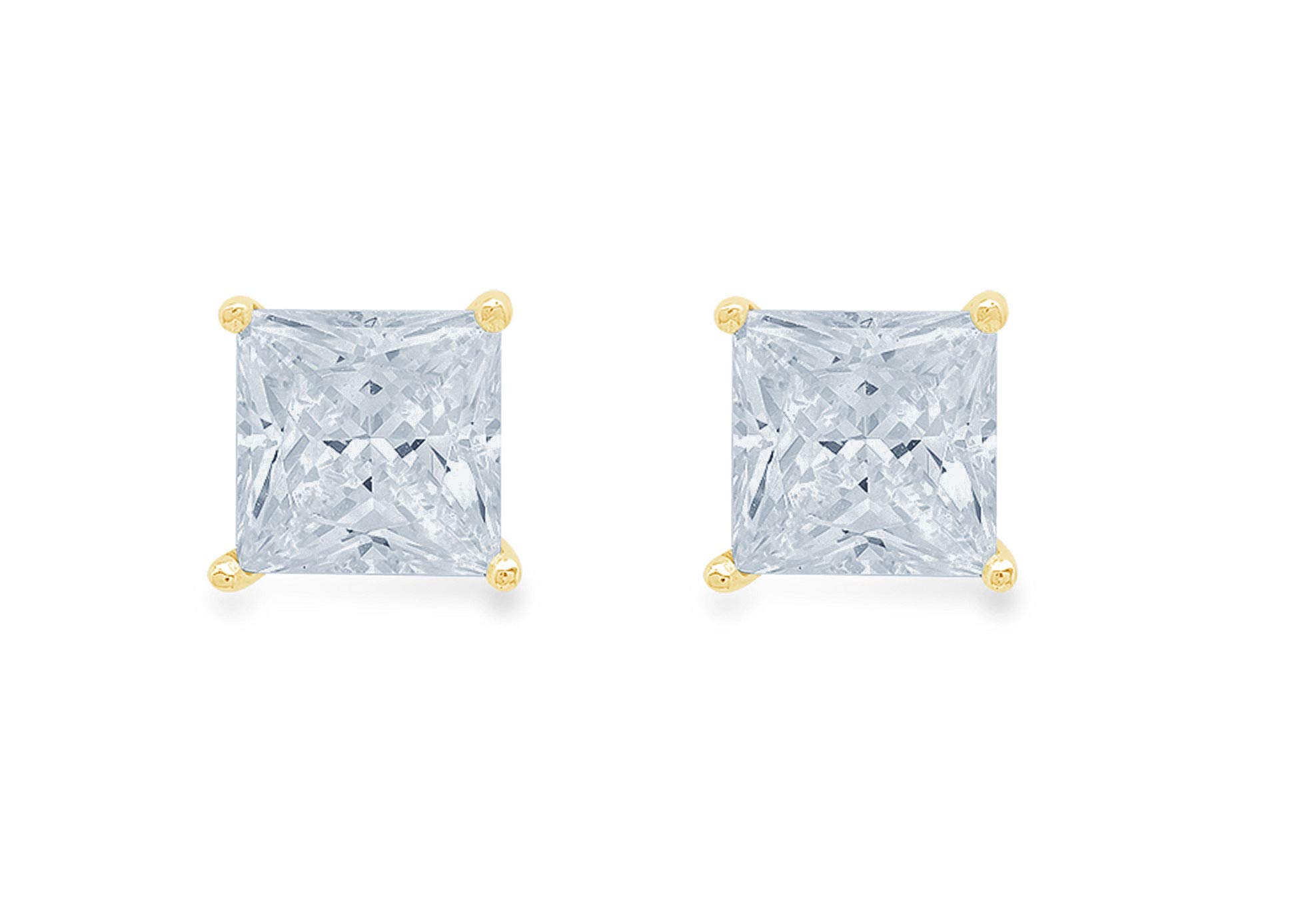 0.50 Carat Princess Cut Natural Light Blue Aquamarine Stud Earrings in 14K Yellow Gold - Elegant Push Back Design for Women, Perfect for Weddings, Parties & Everyday Wear