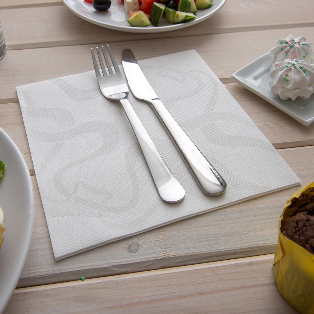 Restaurantware Luxenap 15.75 Inch Disposable Napkins - 600 Soft Linen-Like Paper Napkins | Premium Absorbent Air-Laid White with Vintage Pattern | Pre-Folded for Dinner Parties, Weddings & Events