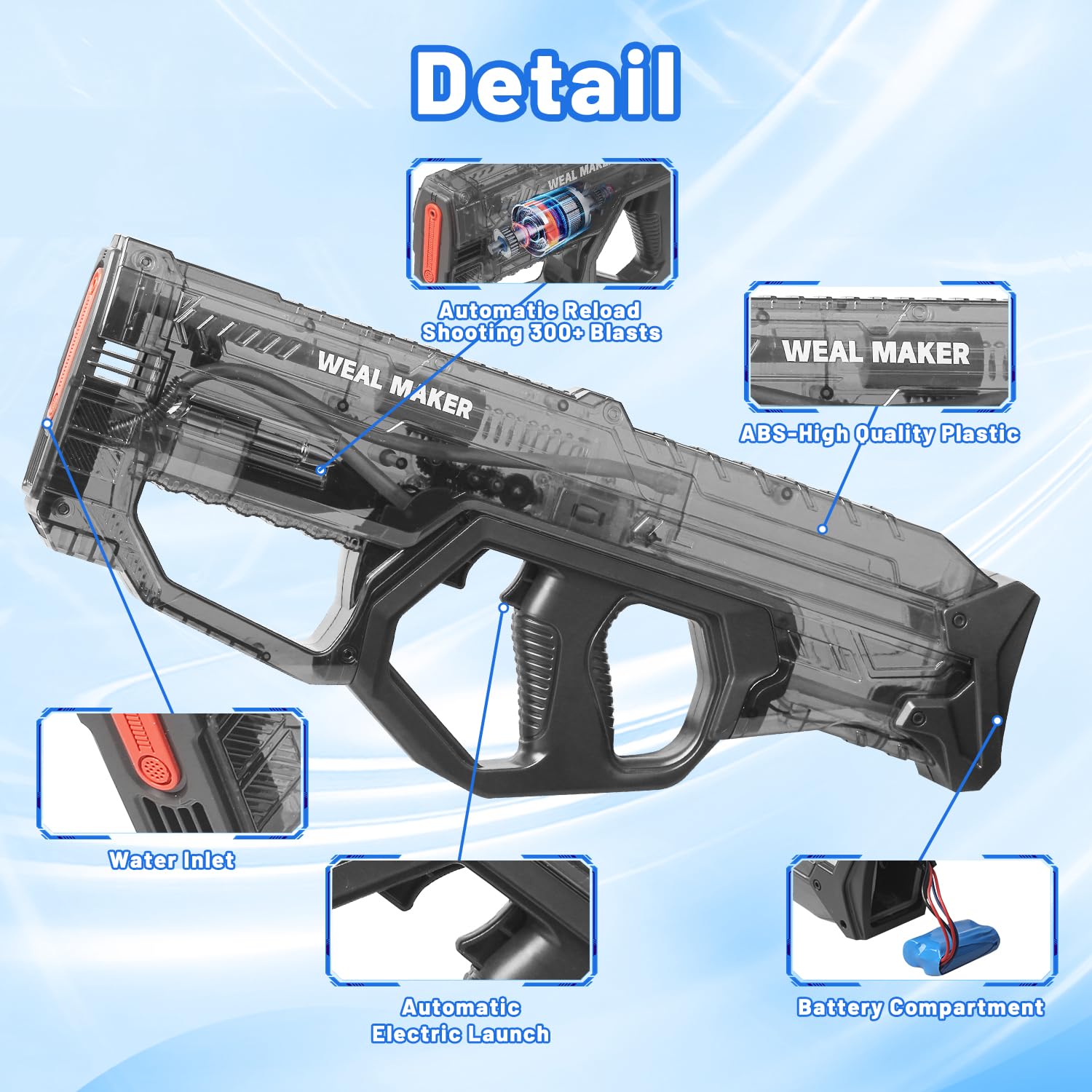 High-Powered Electric Water Gun for Adults & Kids - Automatic Pulse Shooter Squirt Gun with 300+ Blasts, Outdoor Pool Toy for Summer Games, Beach Parties, Backyard Battles (Black)