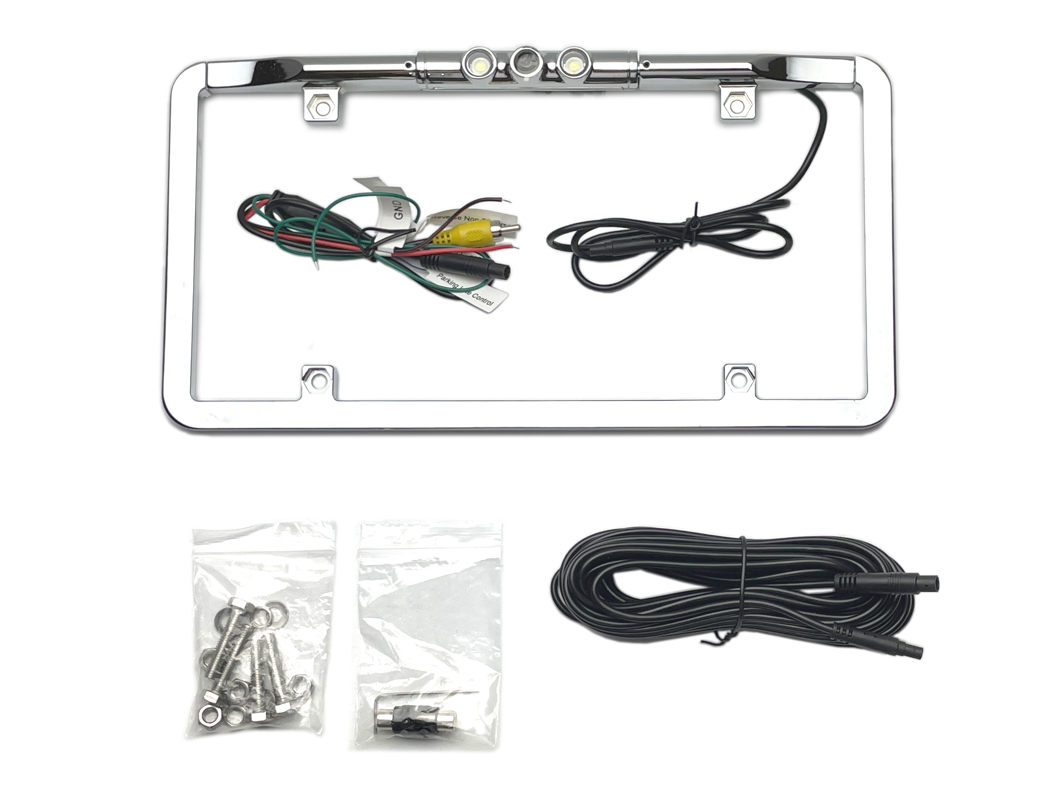 BOYO VTL275LTJ Ultra Slim Full Frame License Plate Backup Camera with Parking Guide Lines & LED Lights (Chrome) | Easy Installation for Trucks, SUVs, RVs | Night Vision & Waterproof for Safe Reversing