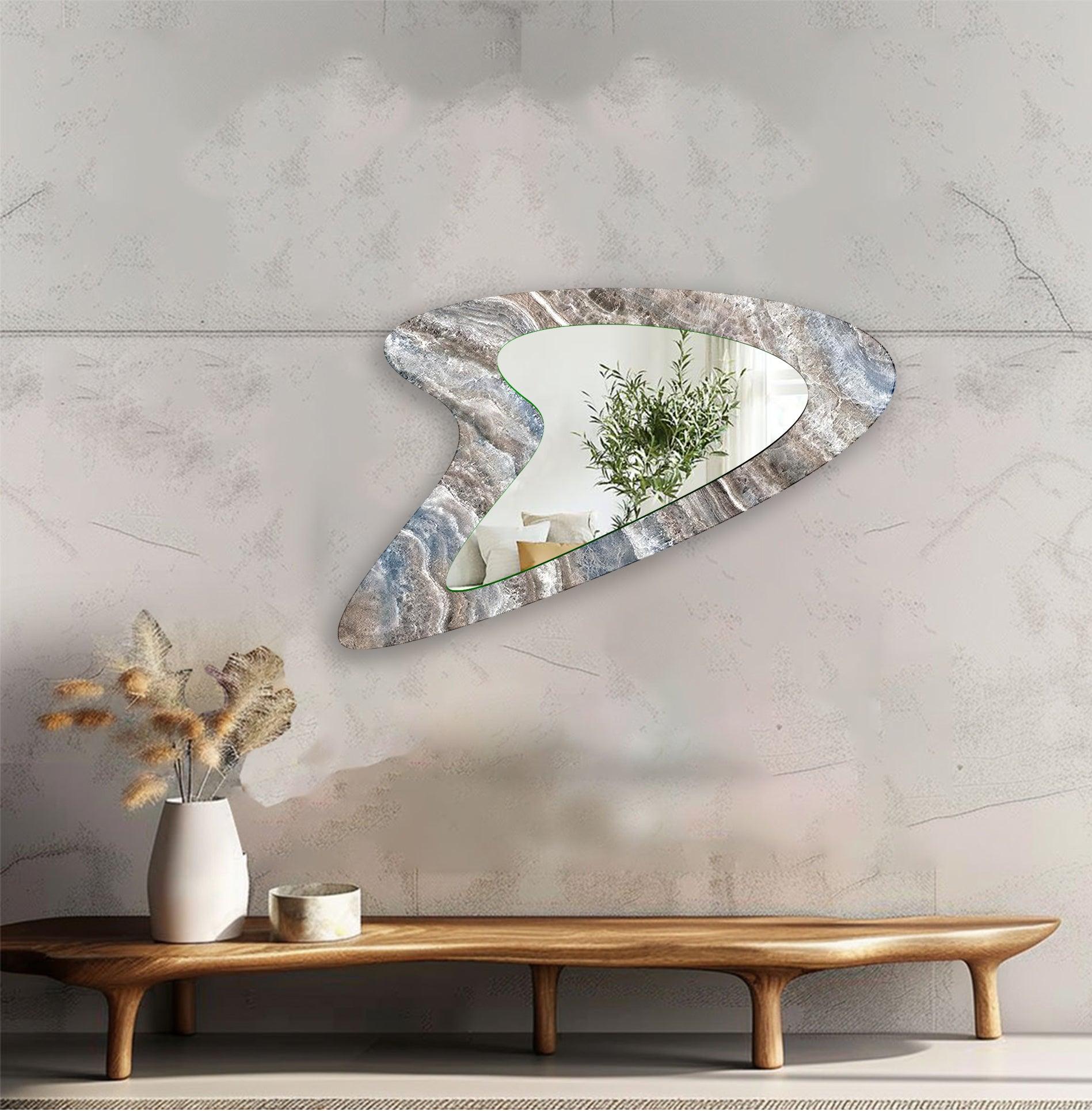 Modern Blue & Beige Marble Wall Mirror - Elegant Home Decor for Living Room, Bedroom, or Entryway