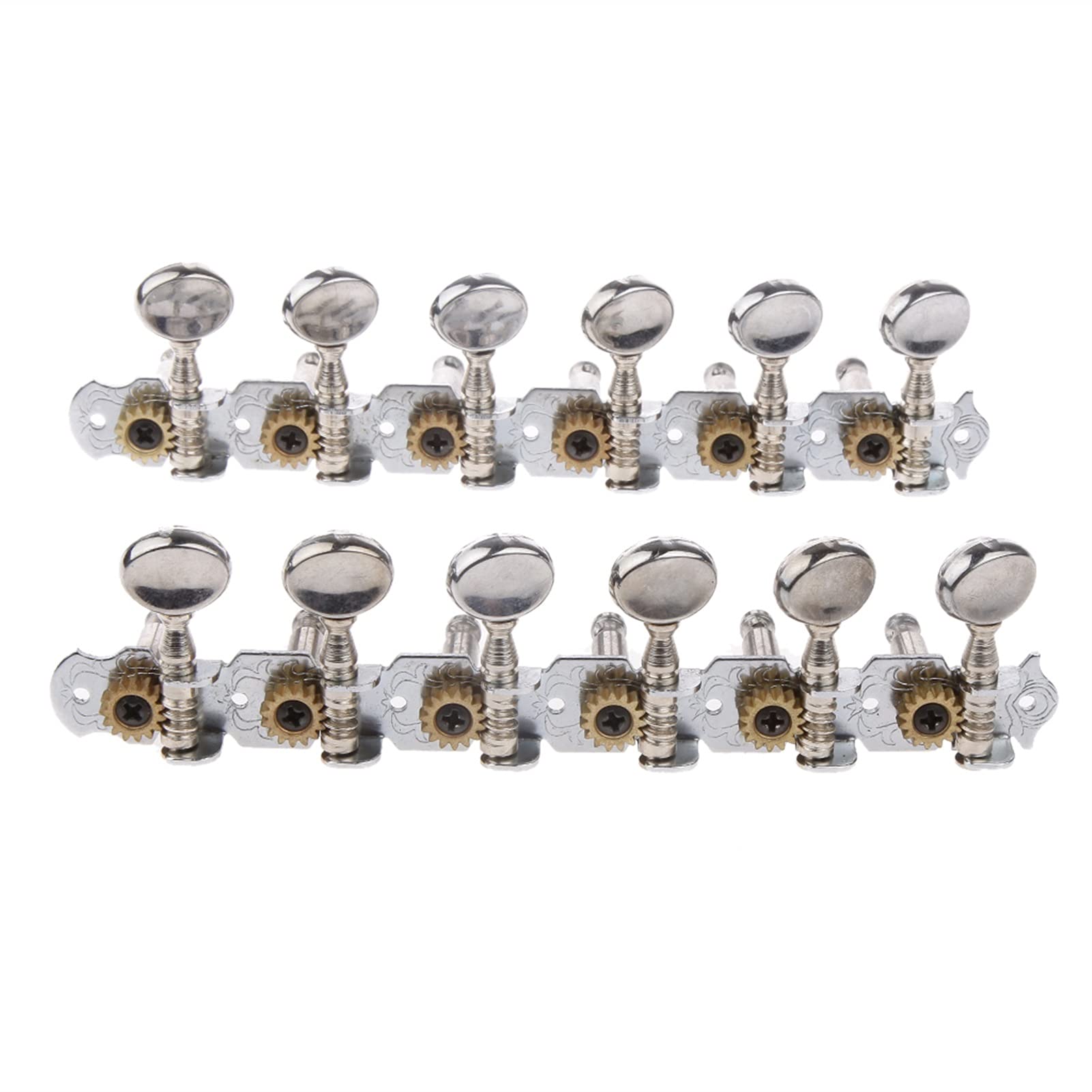Premium 6L 6R Guitar Tuning Pegs - Silver Machine Heads Tuners for 12 String Acoustic Guitar | Perfect for String Replacement & Instrument Maintenance | Ideal for Musicians, Guitar Techs & DIY Repairs