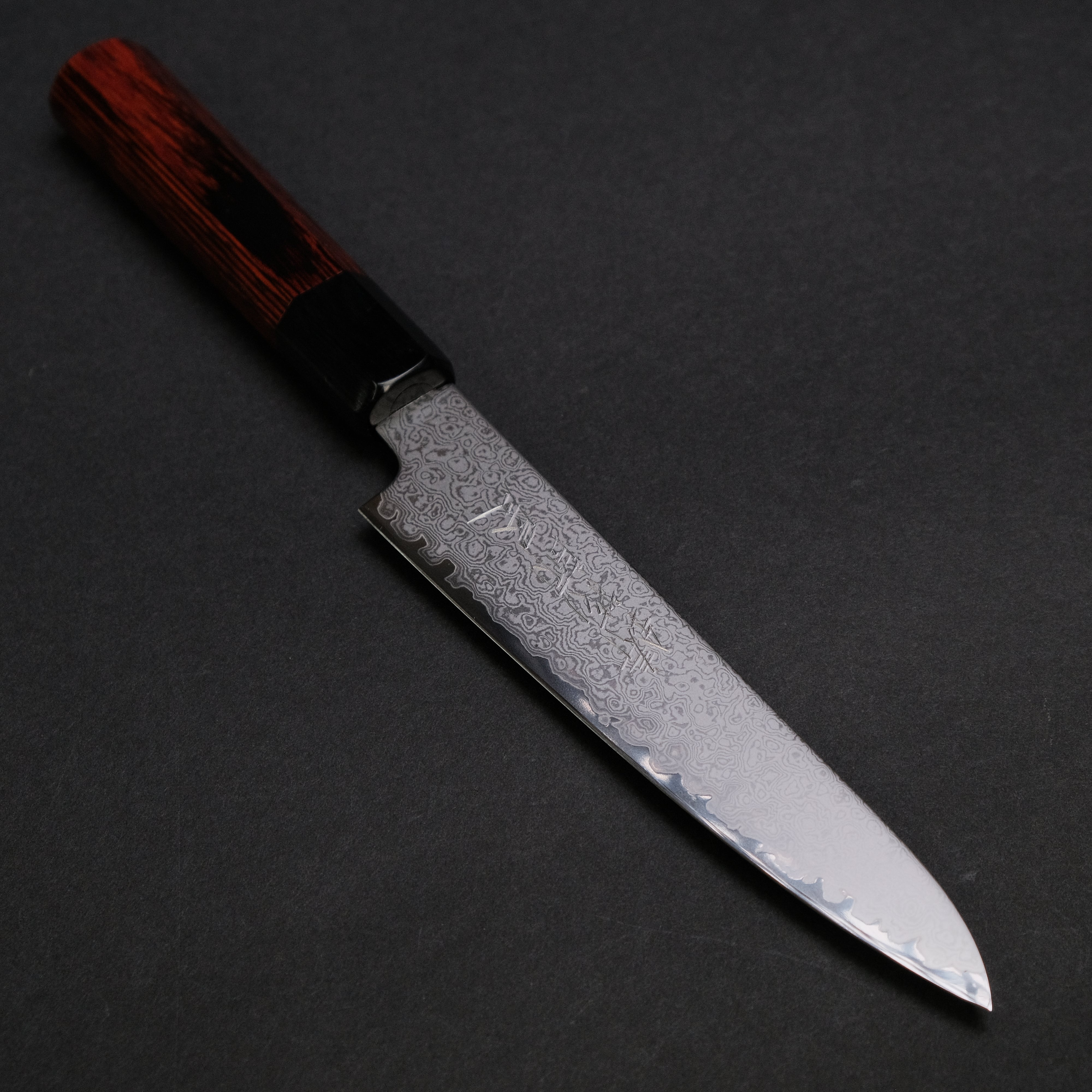 Hitohira Imojiya TH Damascus Petty Knife 150mm - Japanese Chef Knife with Pakkawood Handle (Red) - Perfect for Precision Slicing, Fruit Cutting & Small Kitchen Tasks