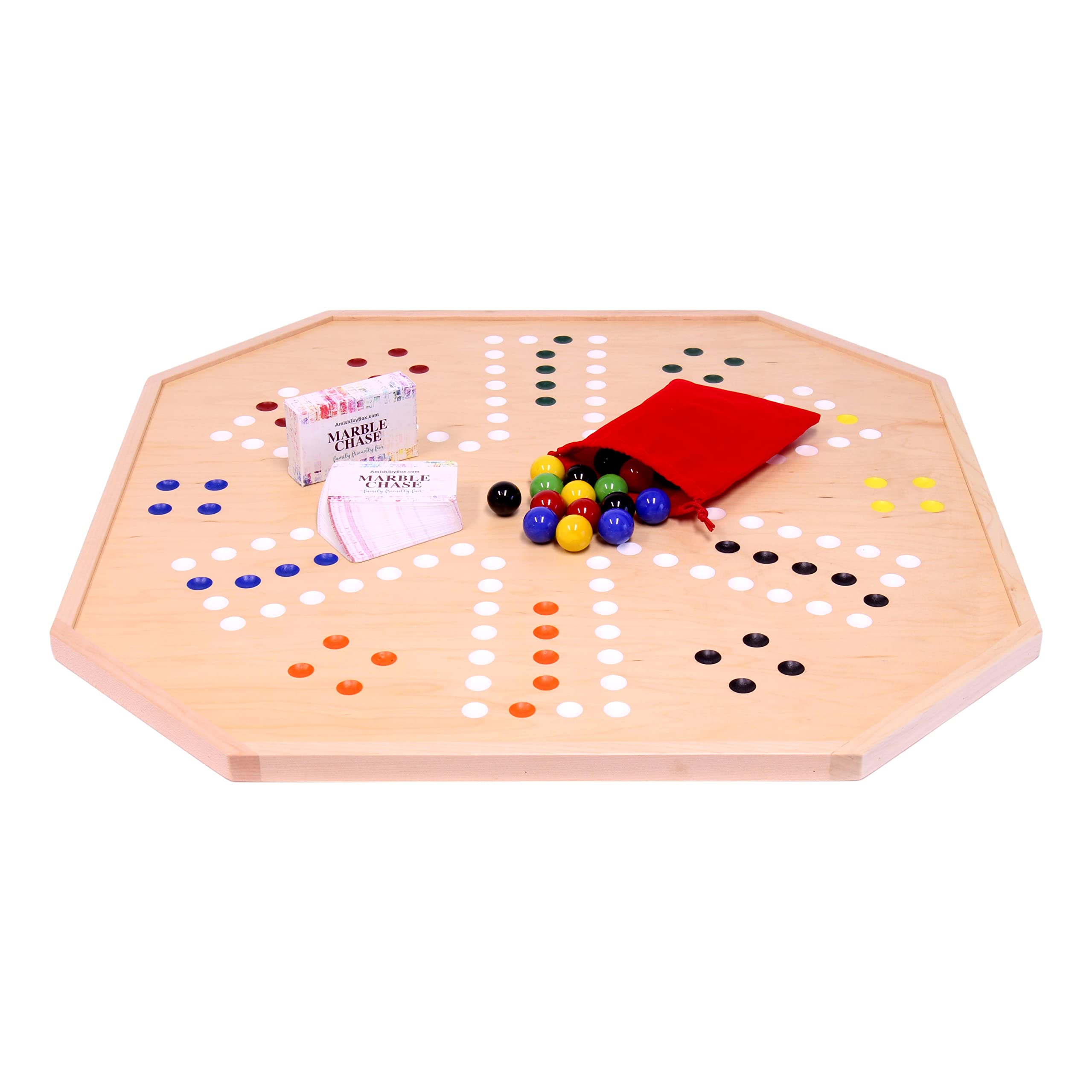 AmishToyBox.com Premium Wooden Marble Chase Board Game Set - Double-Sided 25