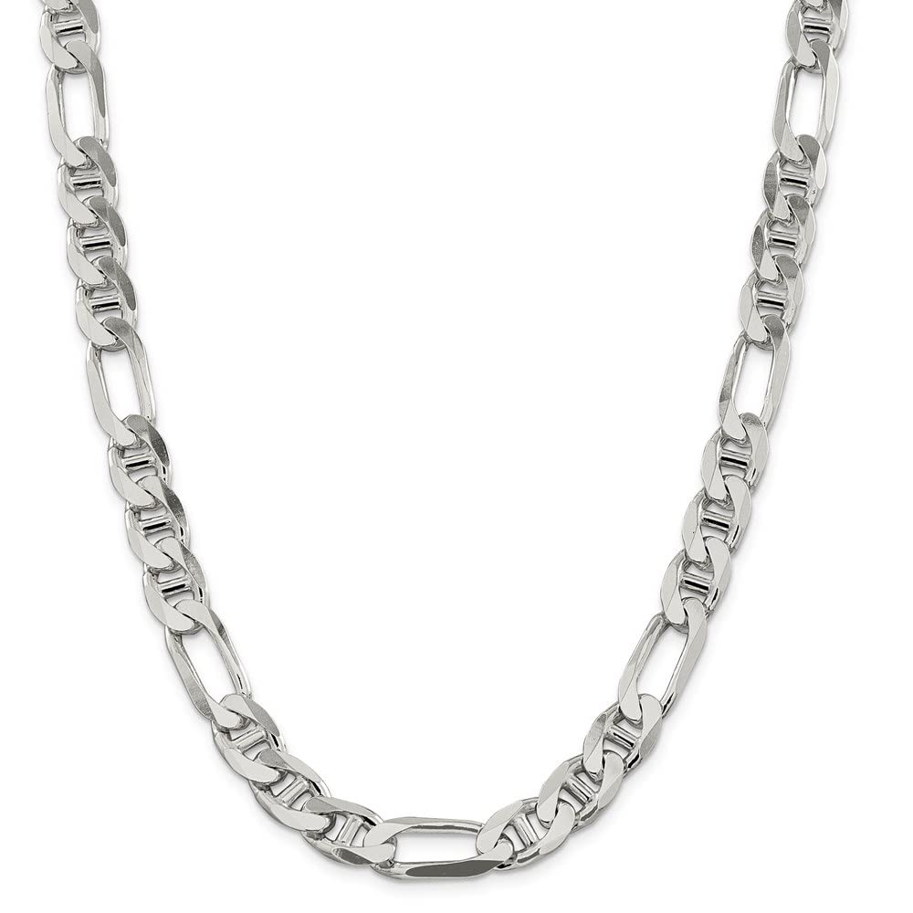 Sterling Silver 10.65mm Figaro Anchor Chain Necklace for Women - Durable 925 Silver Jewelry - Perfect for Everyday Wear, Gifts & Layering