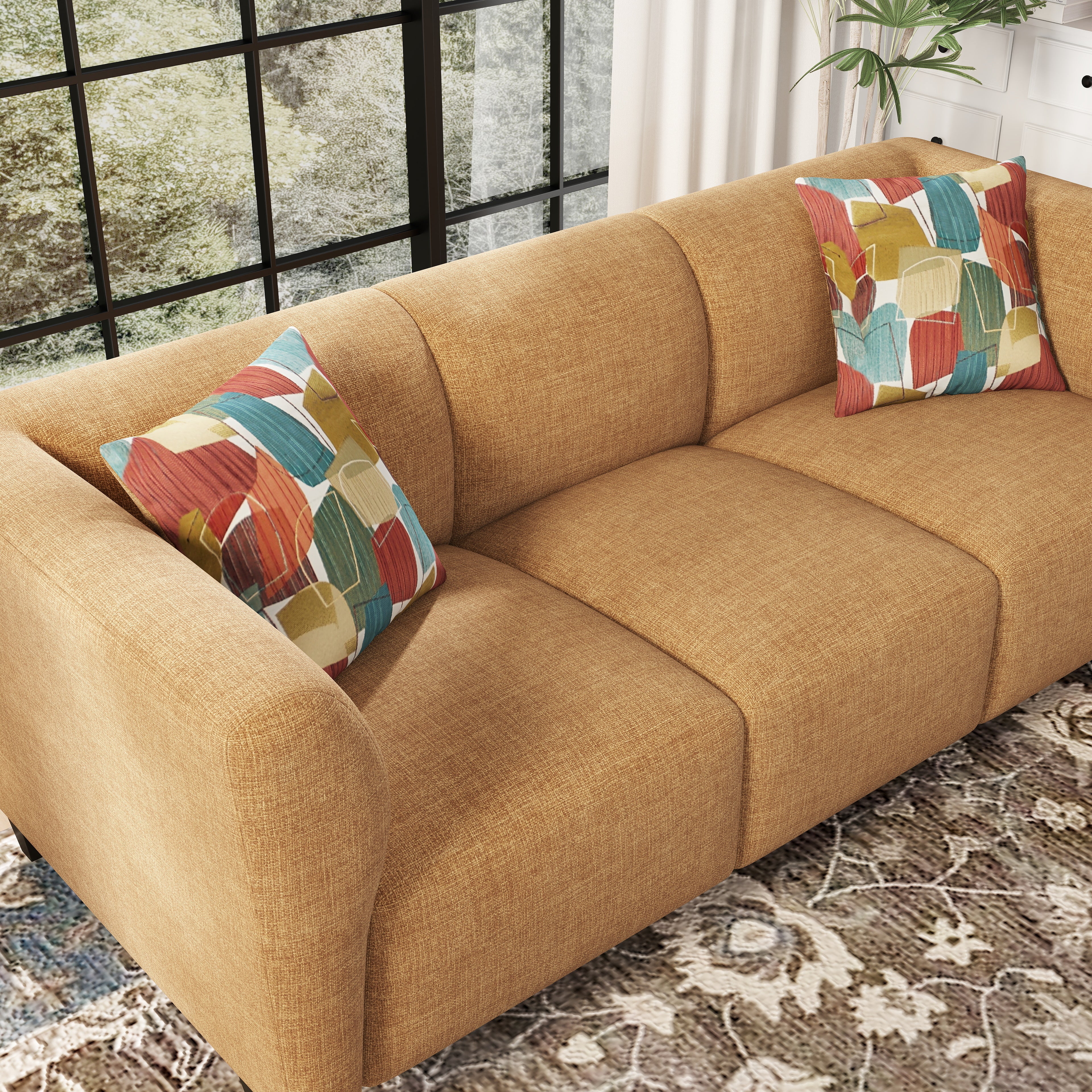 Roundhill Furniture Della Upholstered Stationary Sofa - Modern Living Room Couch with Soft Fabric, Comfortable Seating for Home, Office & Lounge Spaces