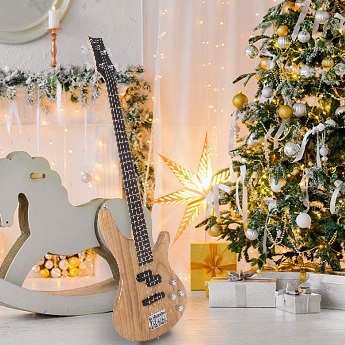 GLARRY GIB Series 4-String Electric Bass Guitar Full Size Beginner Kit with 20W Amp, Strap, Gig Bag & Accessories - Burlywood Finish | Perfect for Beginners, Practice, Live Performances & Studio Recording