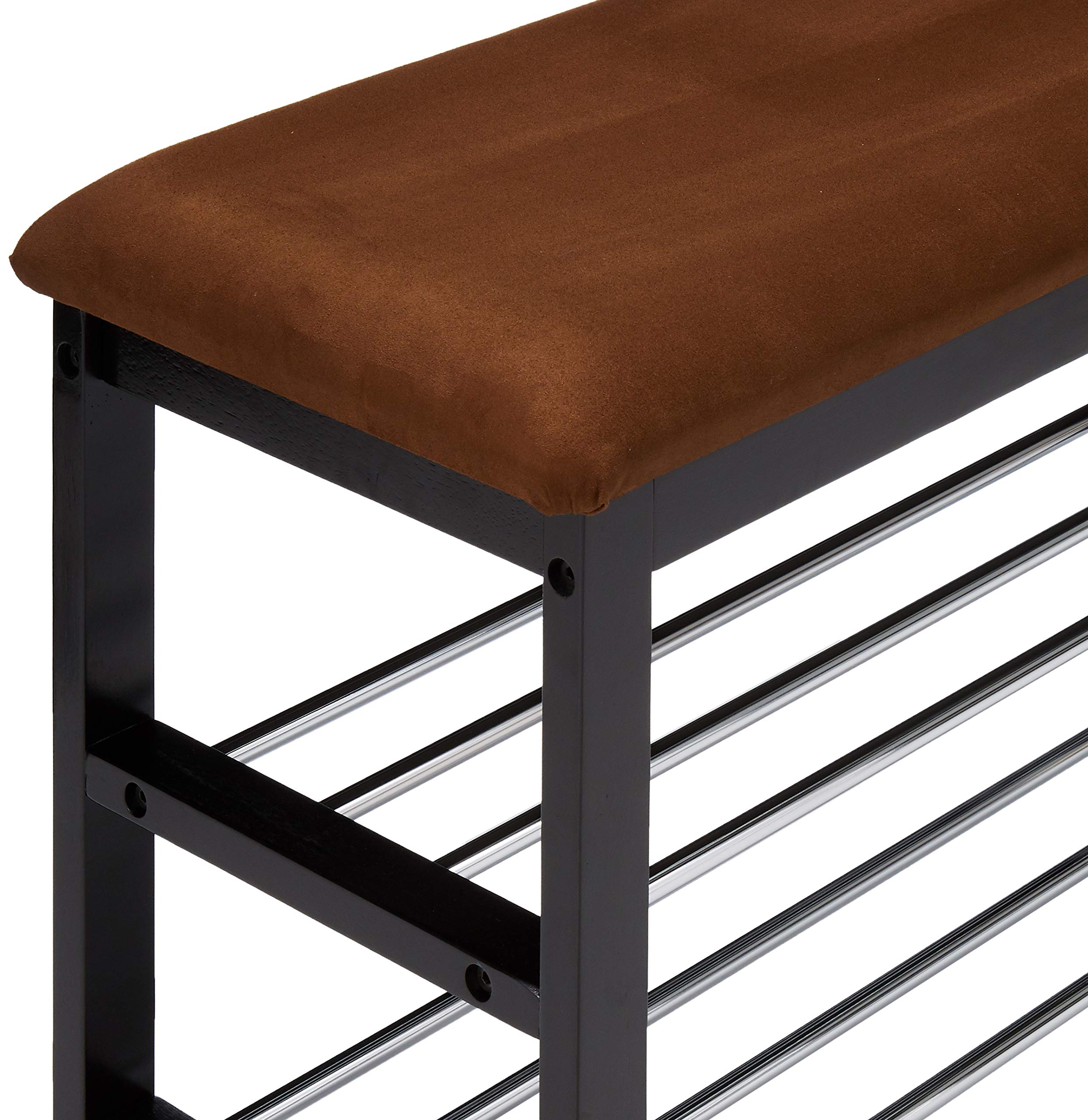 Black & Chocolate Microfabric Shoe Storage Organizer - 3-Tier Entryway Bench with Non-Slip Design | Perfect for Small Spaces, Closet Organization & Mudroom Decor