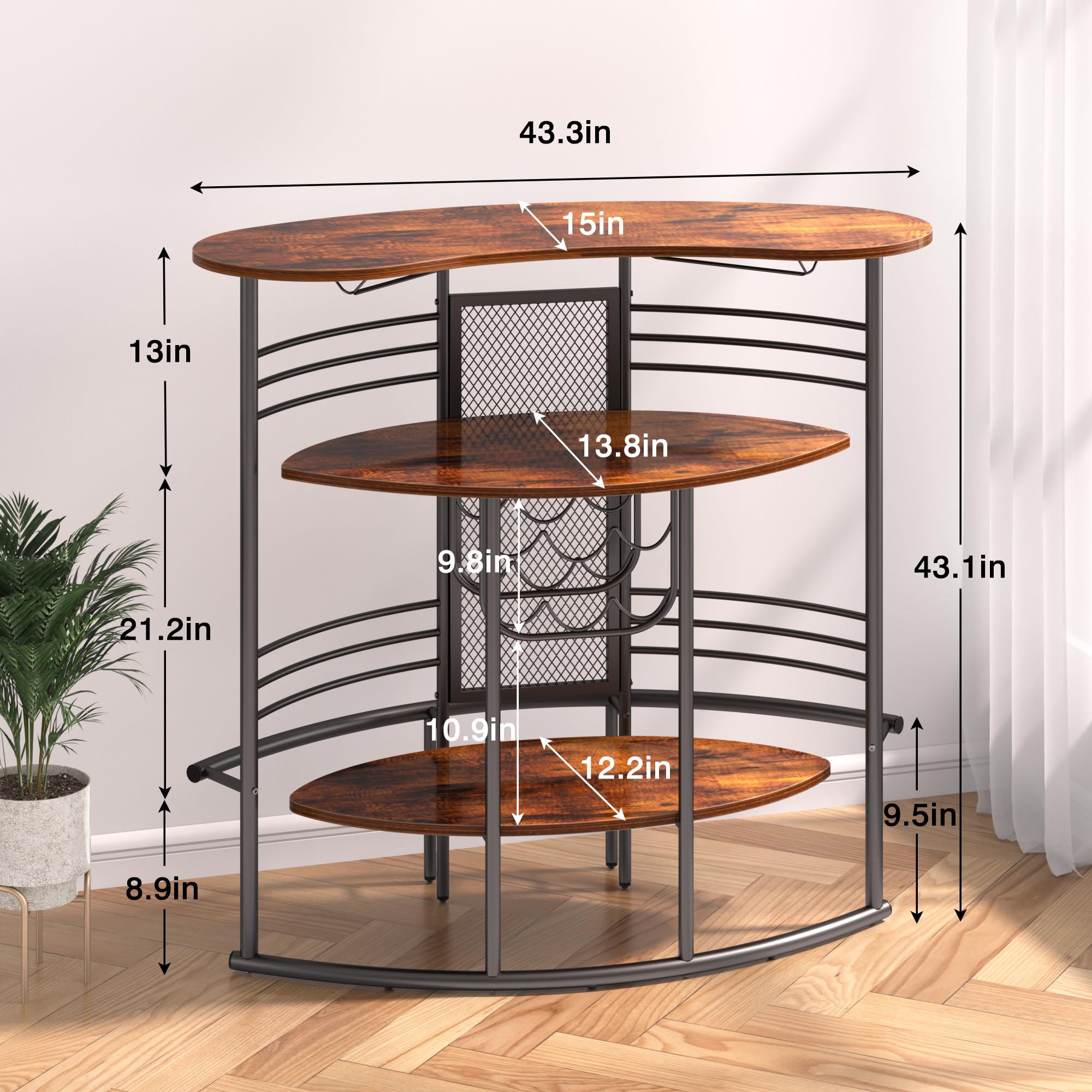 Modern Industrial Bar Cabinet with Storage Shelves - Freestanding Wood Liquor Cabinet for Home, Kitchen, Living & Dining Room - Perfect for Entertaining, Small Space Storage & Home Bar Setup (Brown)