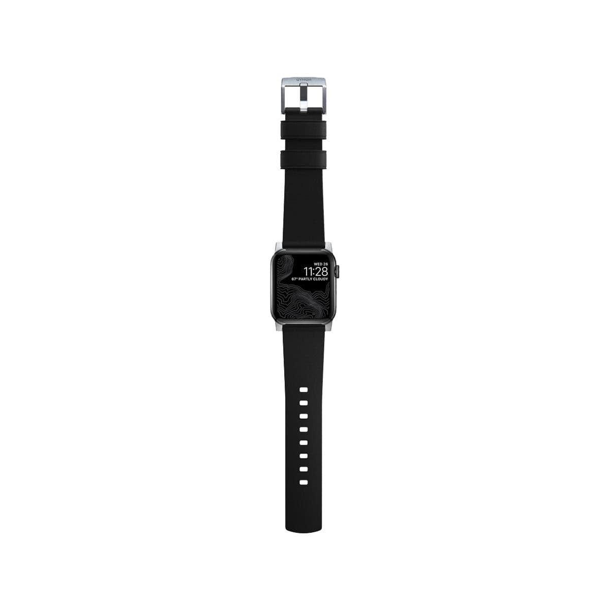 Nomad Active Band Pro 40mm / 41mm Silver Stainless Steel Case with Black Leather Strap - Compatible with Apple Watch for Workouts, Business & Everyday Wear