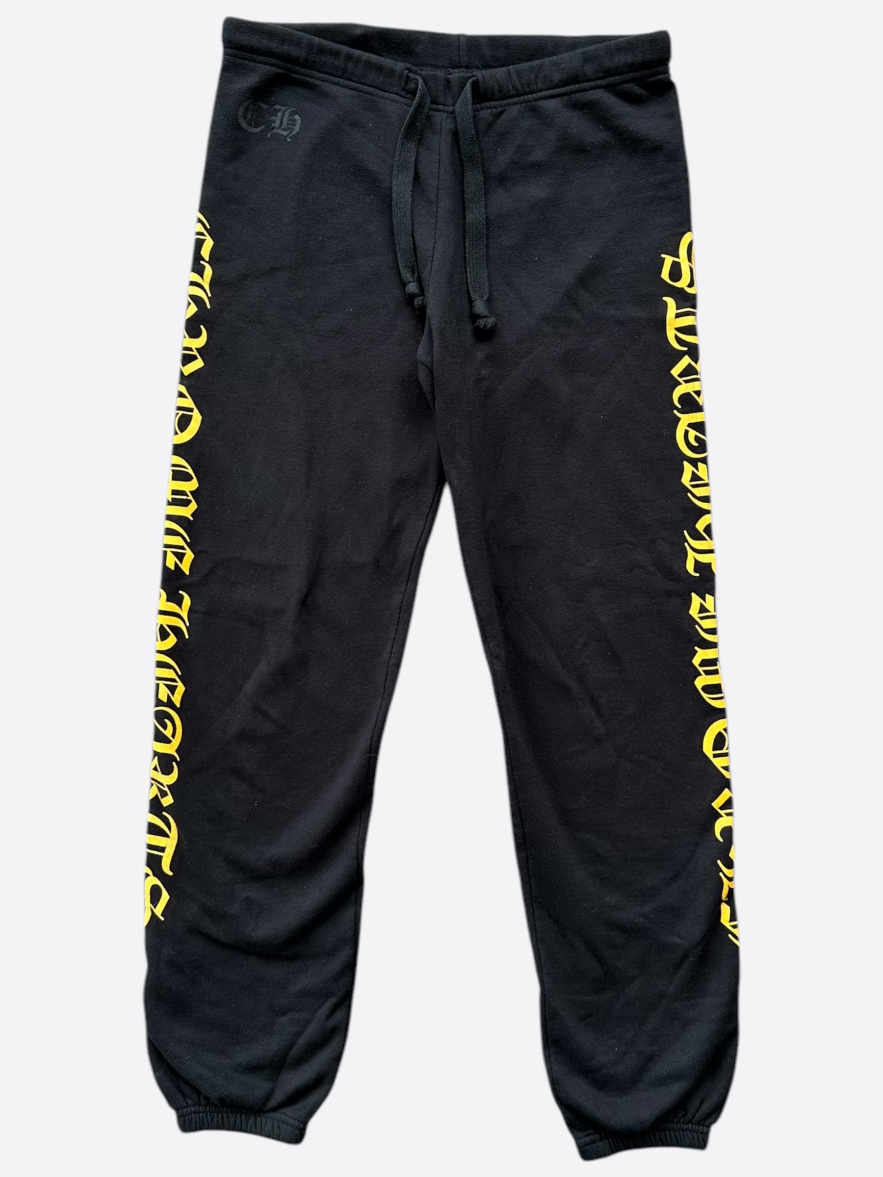 Chrome Hearts Black & Yellow Script Sweatpants for Men & Women - Stylish Luxury Lounge Pants for Casual Wear, Gym & Street Fashion