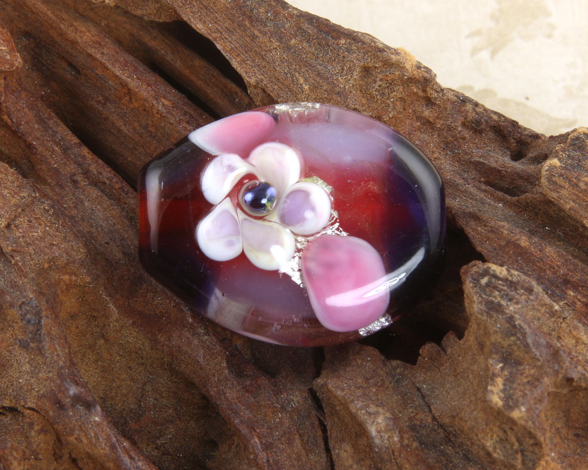 Handmade Purple Floral Lampwork Glass Focal Bead - SRA Certified Artisan Jewelry Component for Necklaces, Bracelets & DIY Crafting Projects