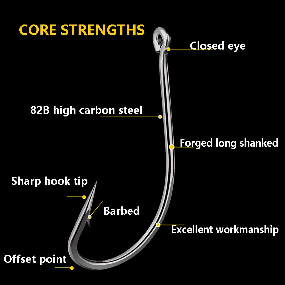 **150pcs Forged Long Shank Fishing Hooks - Stainless Steel Saltwater & Freshwater Circle Octopus Hooks for Bass, Trout, Catfish - Durable Strong Fishing Gear for Deep Sea & Shoreline Angling**