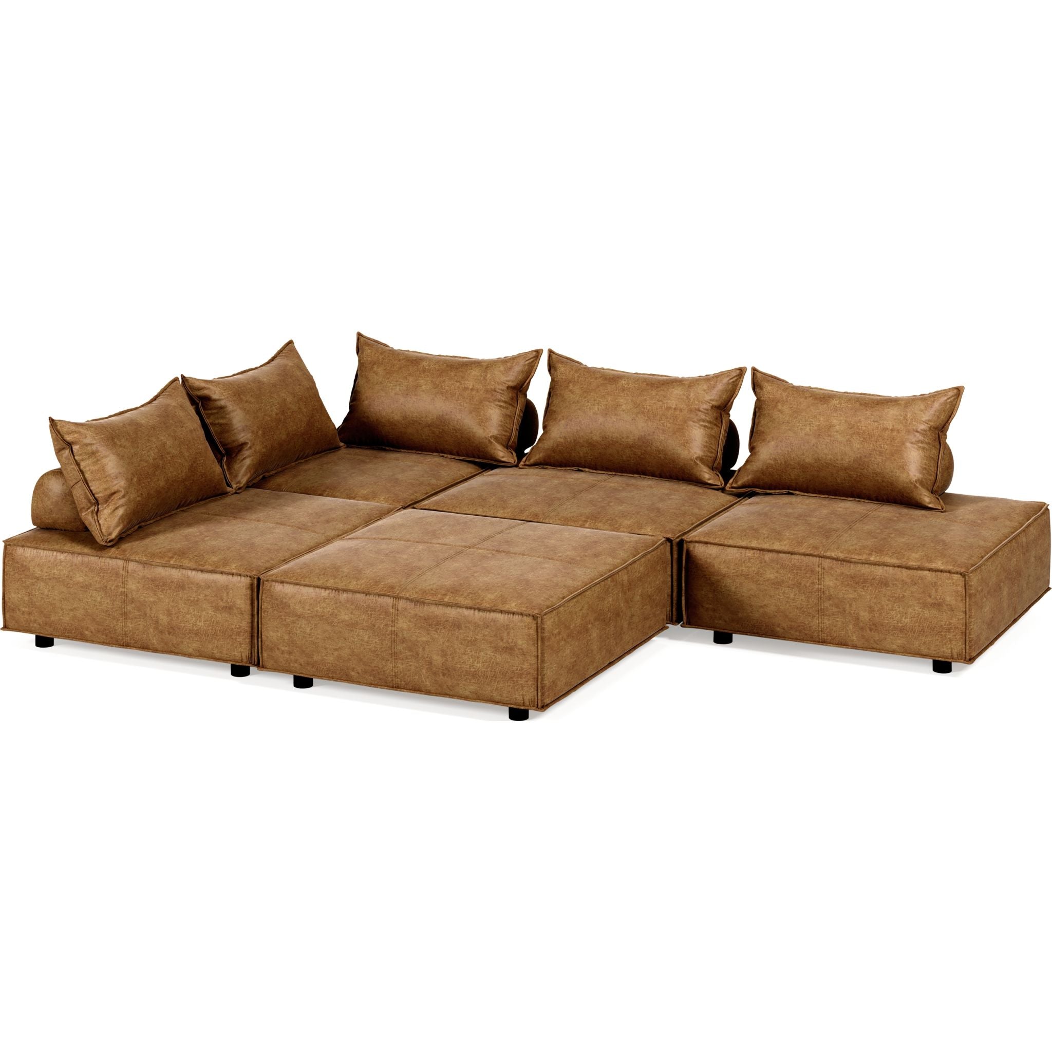 5-Piece Brown Sectional Sofa Set - Modern L-Shaped Couch for Living Room, Family Room & Home Theater