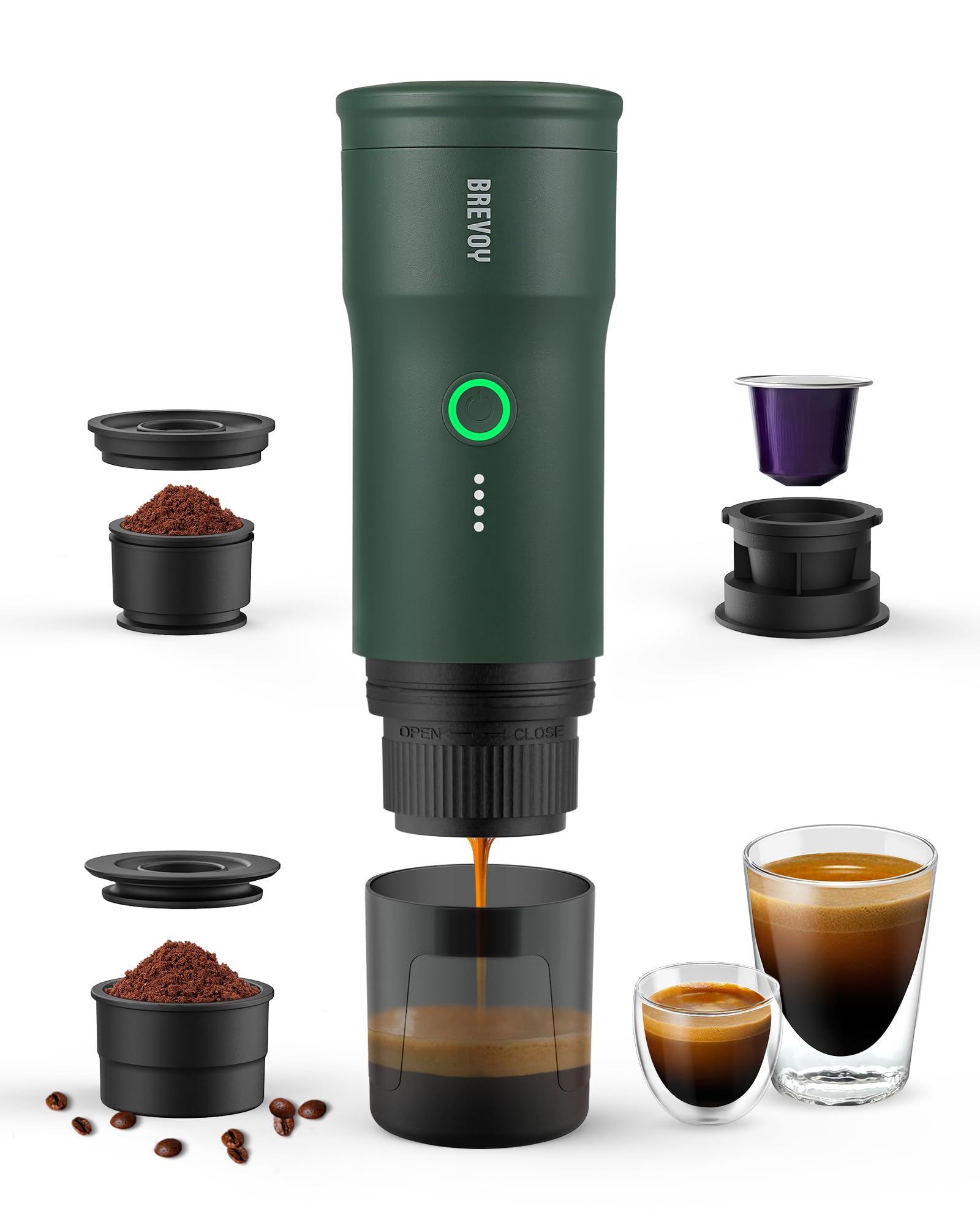 Portable Electric Espresso Machine with 20 Bar Pressure - Mini Travel Coffee Maker for Ground Coffee & Capsules - Self-Heating 12V Car Coffee Machine with 9000mAh Battery - Perfect for Camping, RV, Hiking, Office & Home Use