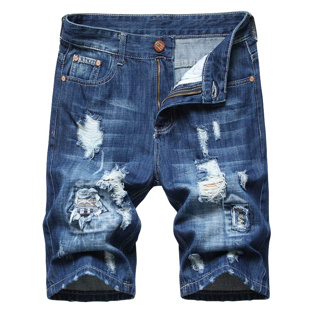 Men's Ripped Denim Jean Shorts - Straight Leg Casual Summer Essential for Men | Perfect for Beach, Outdoor Activities & Streetwear Fashion