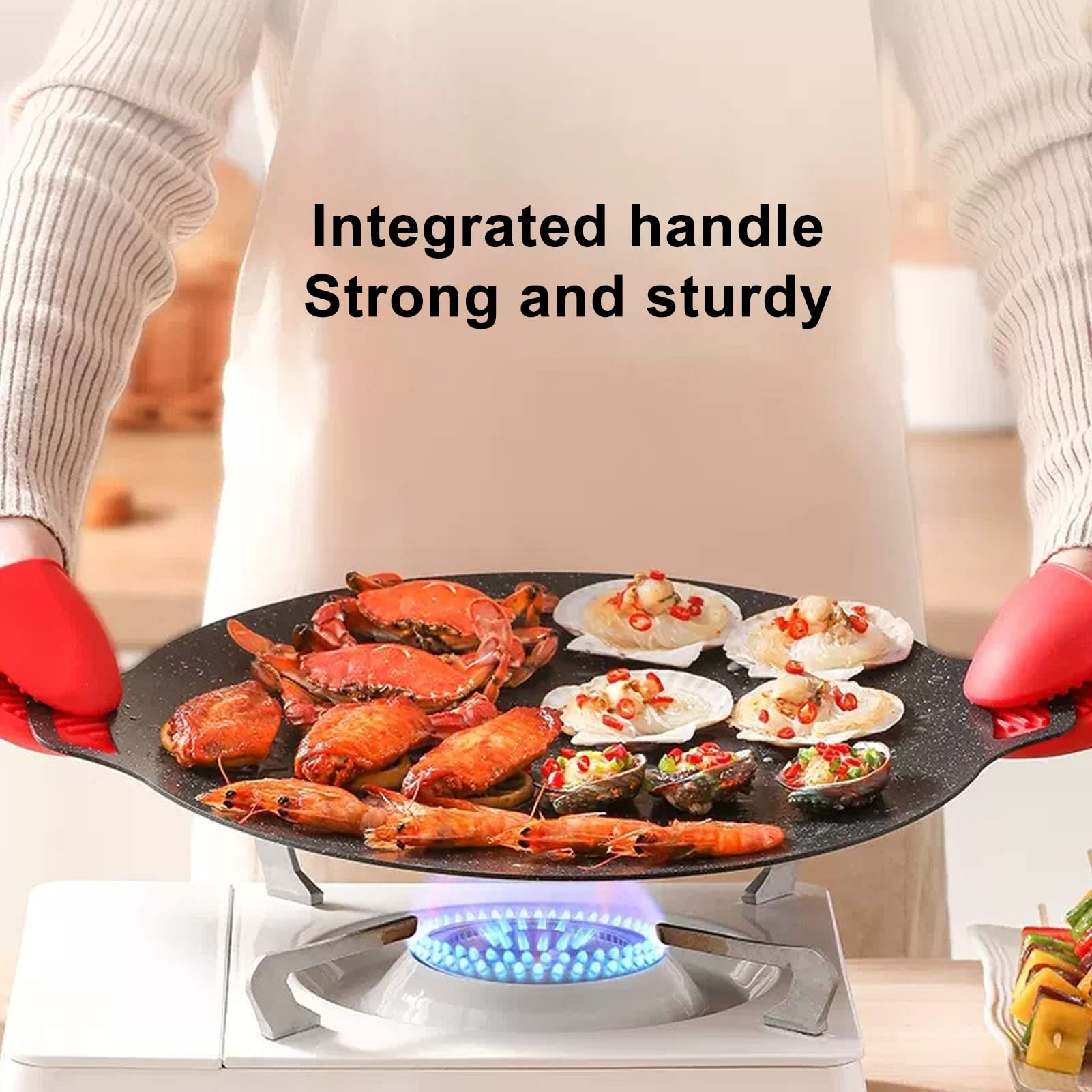 Non-Stick Korean BBQ Grill Pan - 30cm Aluminum Alloy Circular Griddle with Double Handles for Gas Stoves | Perfect for Home Cooking, Outdoor Grilling & Korean BBQ Parties