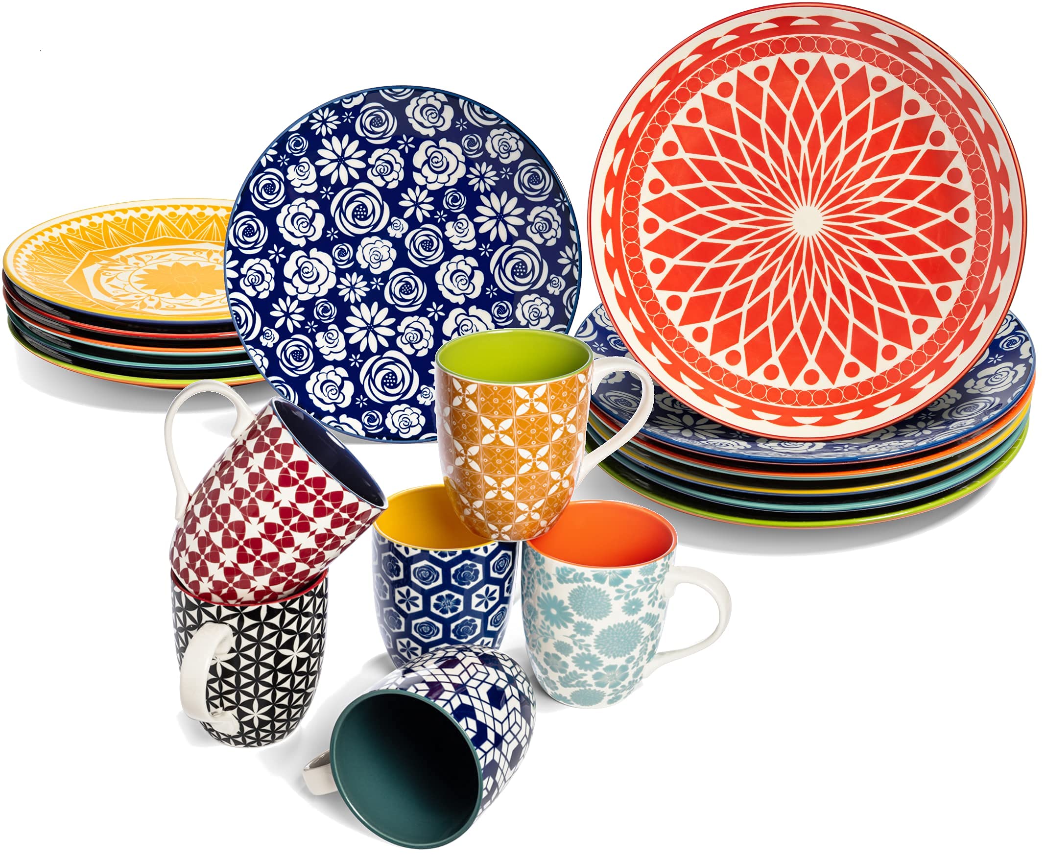 Annovero Porcelain Dinnerware Set - Microwave Safe Mugs, Salad & Dinner Plates for Everyday Use | Colorful Kitchen Dishes for Home, Restaurant & Office Dining