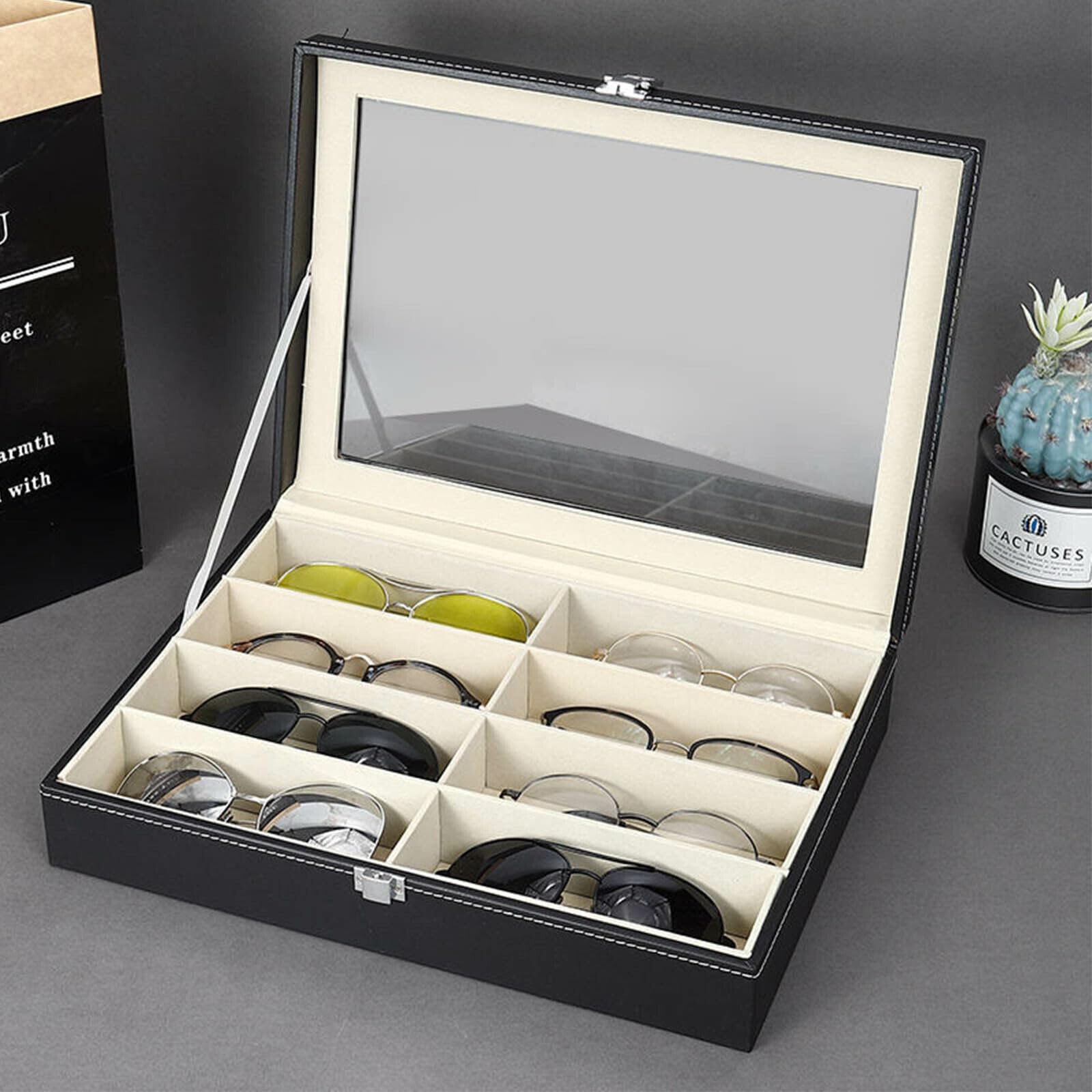Youyijia Transparent Glass Sunglasses Storage Box - Dust-Proof Portable Eyewear Case for Men & Women | Perfect for Travel, Home, Office & Car Organization