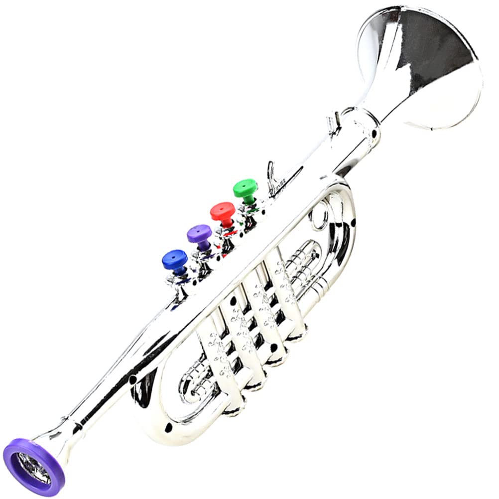 LUOZZY Realistic Silver Plastic Trumpet Toy for Kids - Musical Instrument Playset for Children's Band, Birthday Gifts & Pretend Play