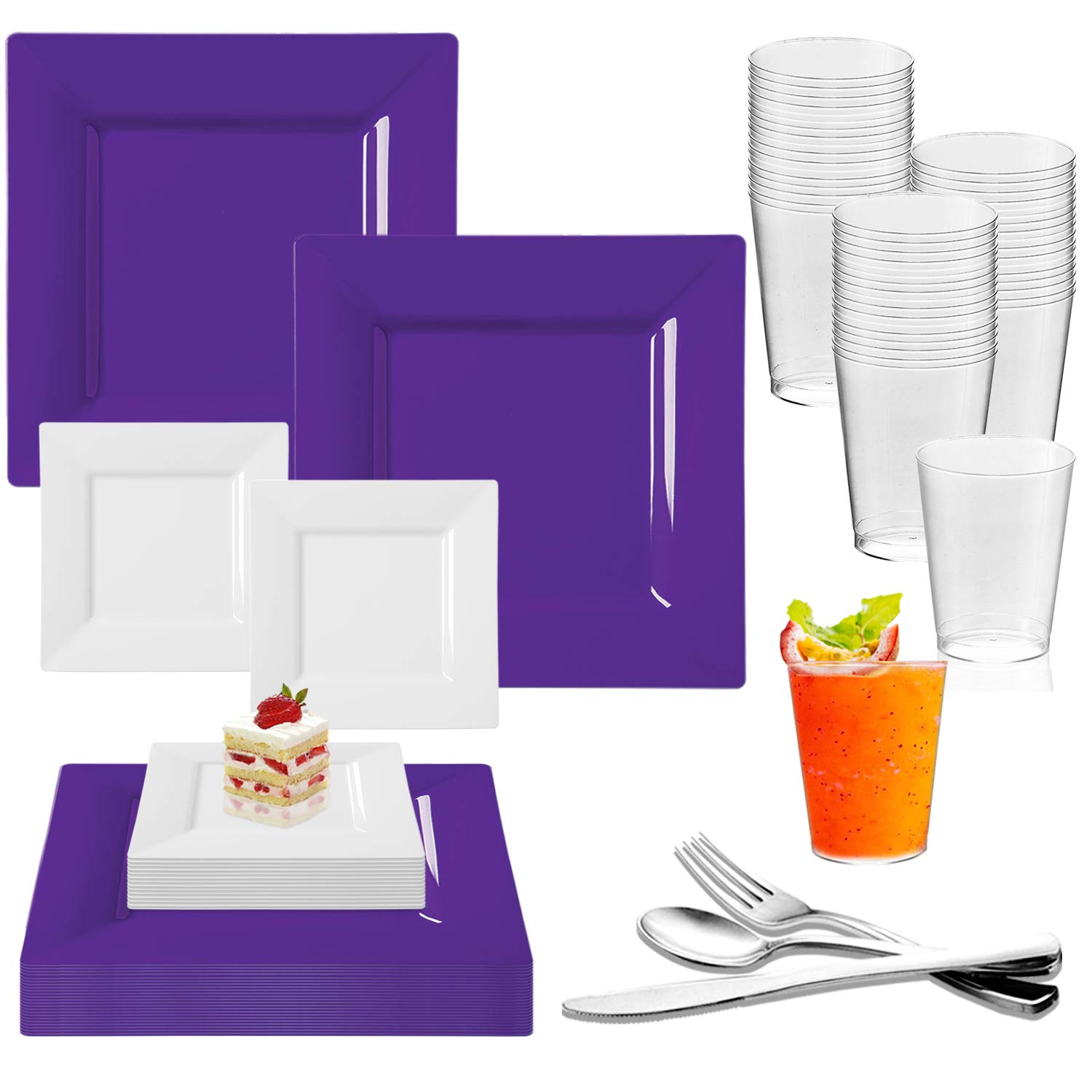 Elegant Disposable Plastic Dinnerware Set for 40 Guests - Heavy Duty 9.5