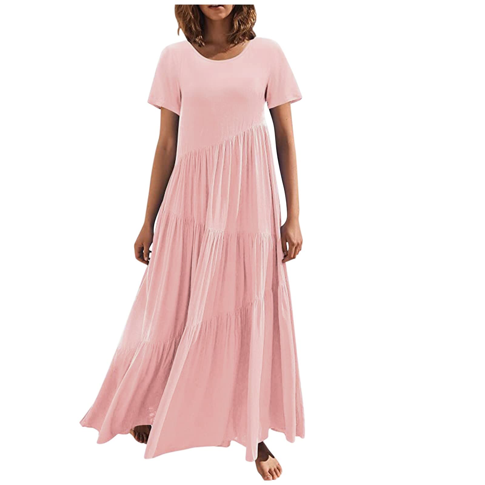 Women's Long Summer Maxi Dress - Casual Short Sleeve Elegant Irregular Party Dress | Sexy Sun Dress for Beach Vacation, Date Night & Outdoor Events
