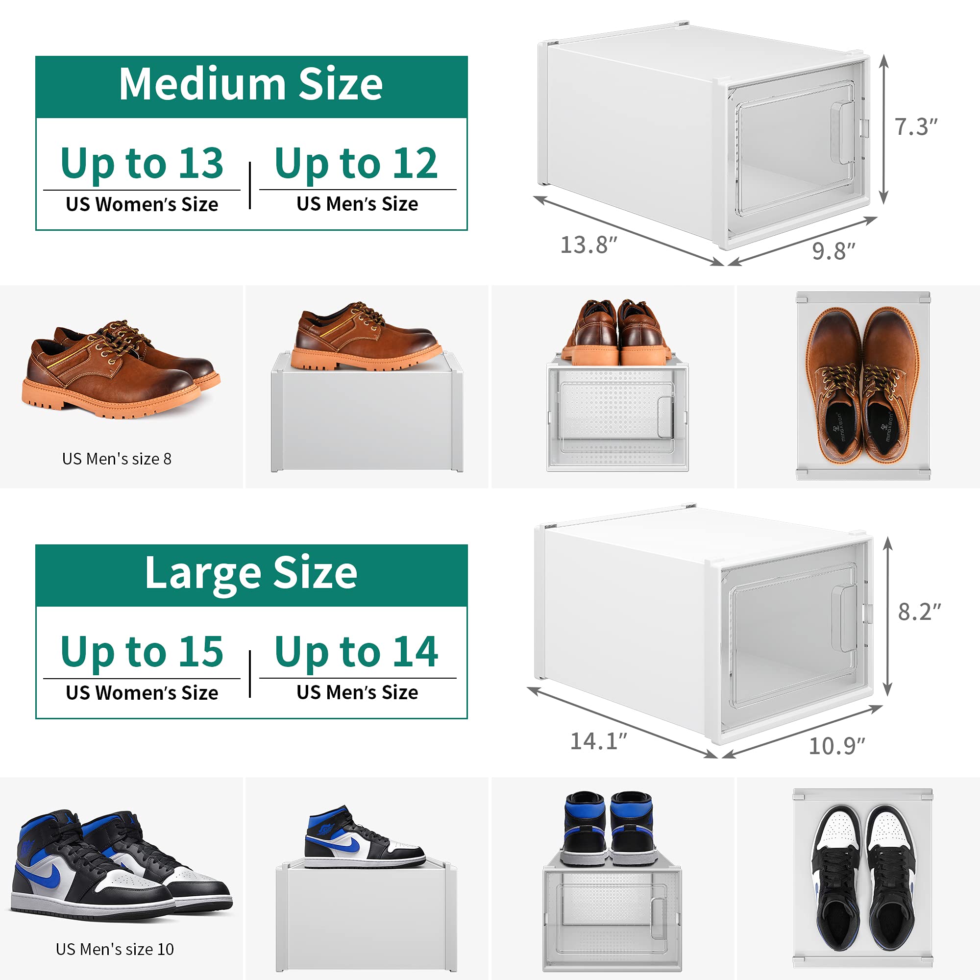 YITAHOME XL Shoe Storage Box - Set of 18 Stackable Shoe Organizers with Drawers, Clear Plastic Shoe Box Containers for Closet Organization | Perfect for Sneakers, Boots & Seasonal Shoe Storage