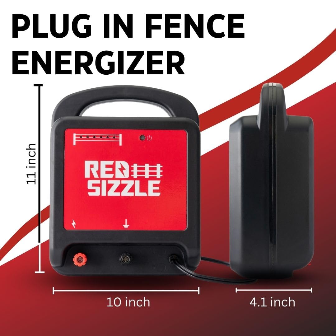 Red Sizzle 62M 6.5 Joule Electric Fence Charger for Large Pastures - Heavy Duty Plug-in Energizer for Livestock Protection & Wildlife Deterrent (Bears, Deer) | Perfect for Farm Security & Animal Containment